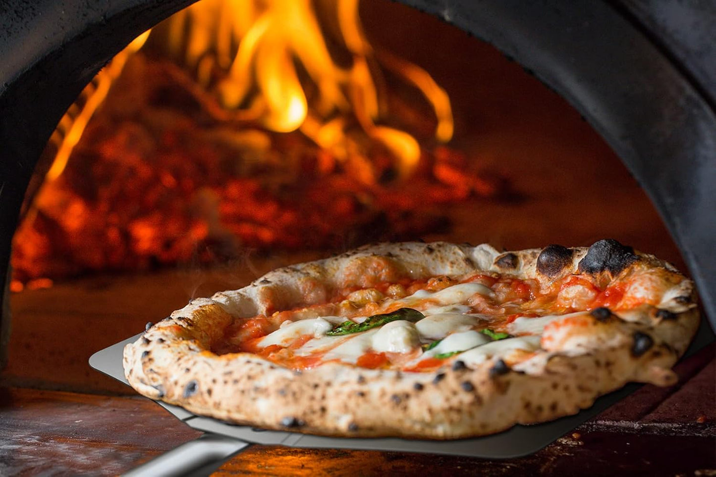 only fire 28" Long Metal Pizza Peel with Wooden Handle for Indoor & Outdoor Grill Oven, 13.5 x 16 inch Pizza Baking Spatula Paddle for Baking Bread Pie