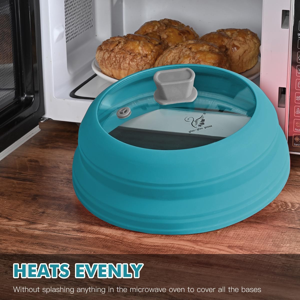 Microwave Splatter Cover Glass Cover Splatter Guard Lid with Collapsible Silicone for Food Cover Plate Cover 10.8 inch Blue