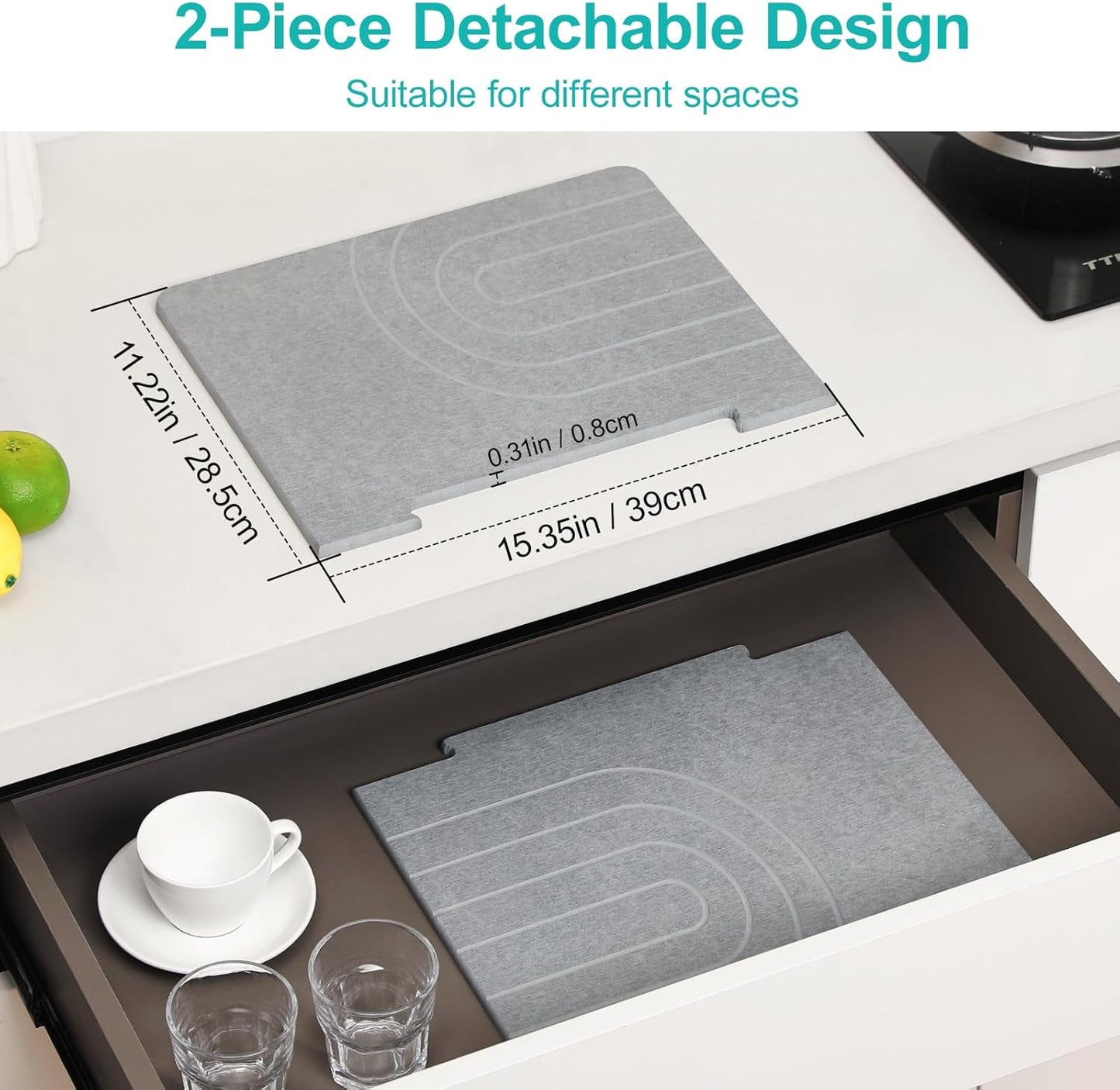 Luxspire Large Stone Drying Mat for Kitchen Counter 24"x16"- Fast-Absorbing Dish Drying Mat Non-Slip Drying Pad for Dishes, Utensils, Cups Waterproof Counter Protector for Kitchen Bathroom, Dark Gray