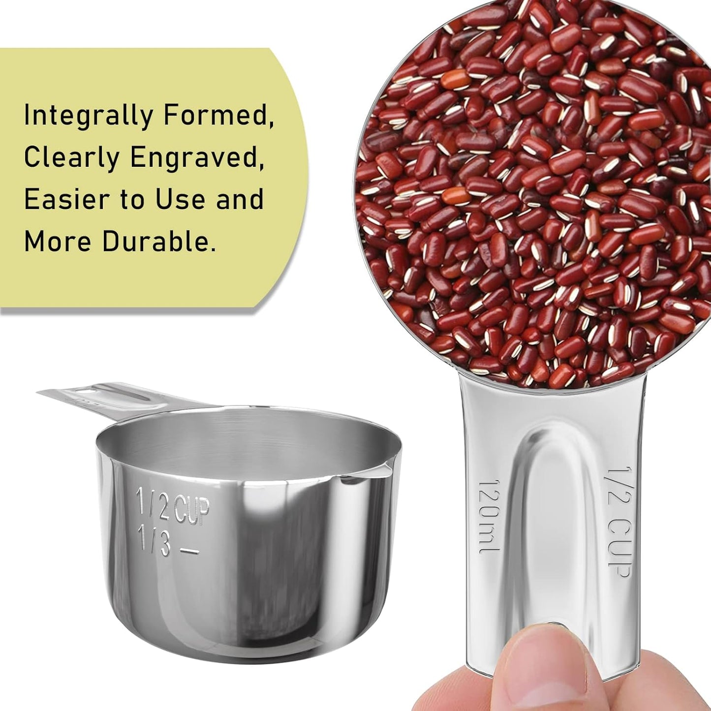 2PCS 1/2Cup (120ml, 4oz) Single Measuring Cup, Stainless Steel Measure Scoop, Metric and US Measurement, Dishwasher Safe