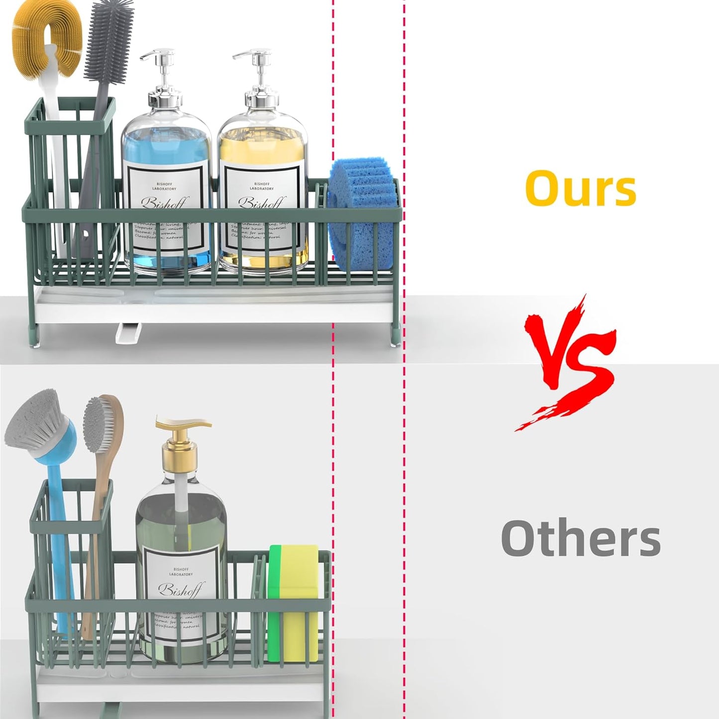 Moforoco Extra Large Sponge Holder for Kitchen Sink Organizer Caddy, Dish Brush Scrubber Holder,Stainless Steel Sink Box Utensil Holder,Soap Dispenser Set Tray Counter Accessories（Sage Green ）