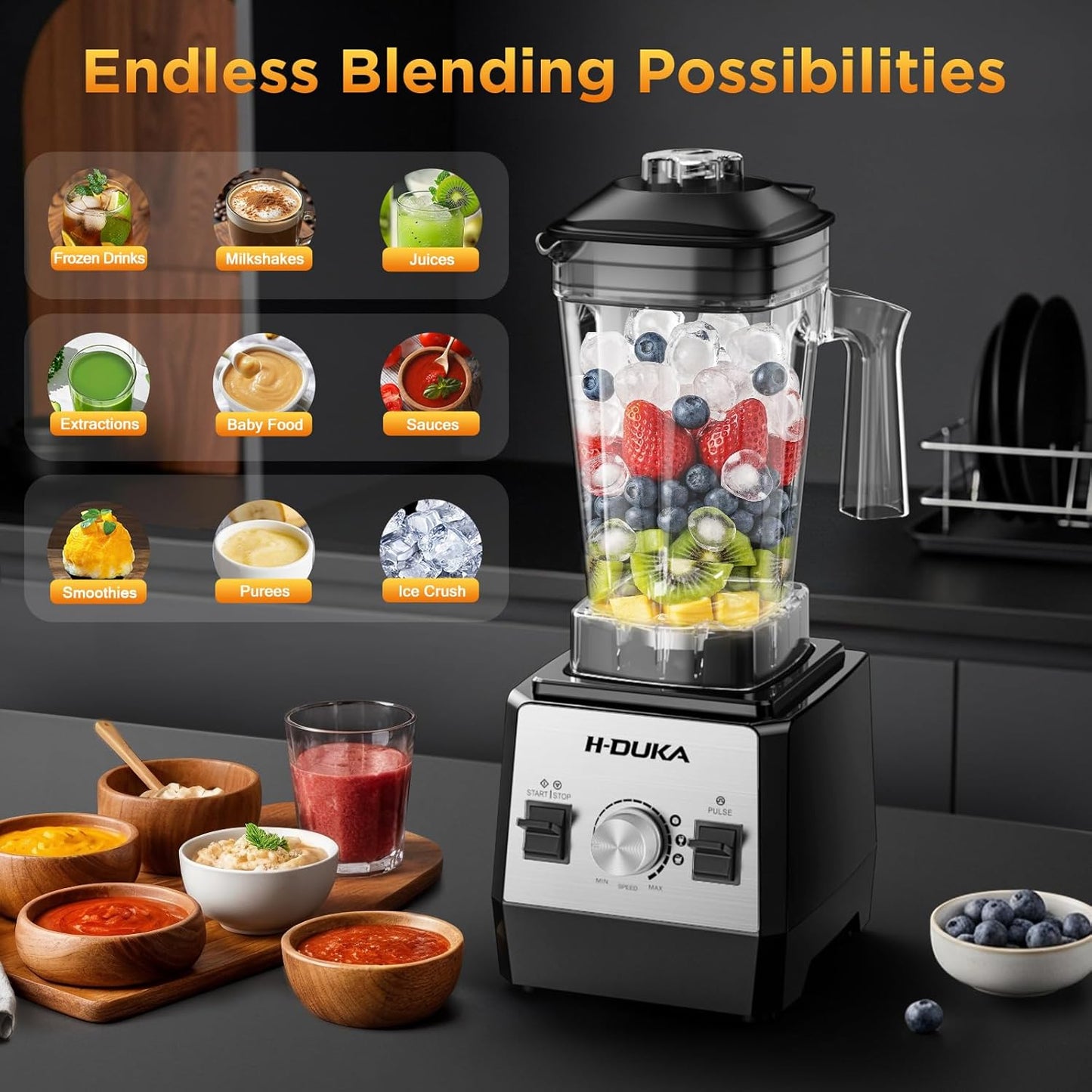 Smoothie Blender for Smoothies 1400 Watt High Speed Compact Blender 60oz Capacity BPA Free Countertop Blenders for Kitchen for Ice Crushing Frozen Drinks Puree Protein Shakes