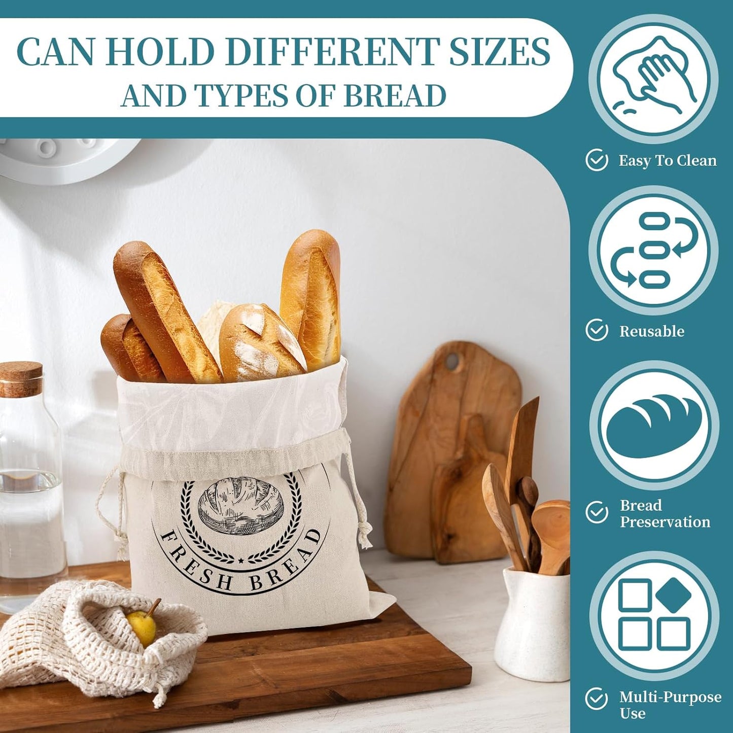 Reusable Bread Bags for Sourdough, Bannetons Reusable Cotton Drawstring Bag, Set of 2,Pretty Bags for Storing Flour and Bread