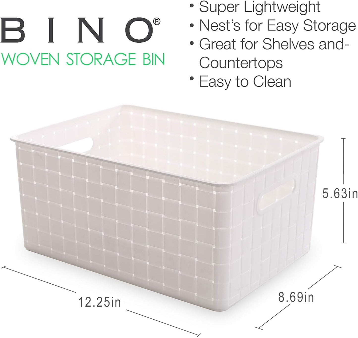 BINO Plastic Basket, Medium - White, 4 Pack, THE STABLE COLLECTION, Multi-Use Storage Basket, Rectangular Cabinet Organizer, Baskets for Organizing with Handles, Home & Office Storage Organizer