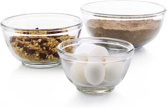Libbey Baker's Basics 3 Piece Glass Mixing Bowl Set, Multi Size