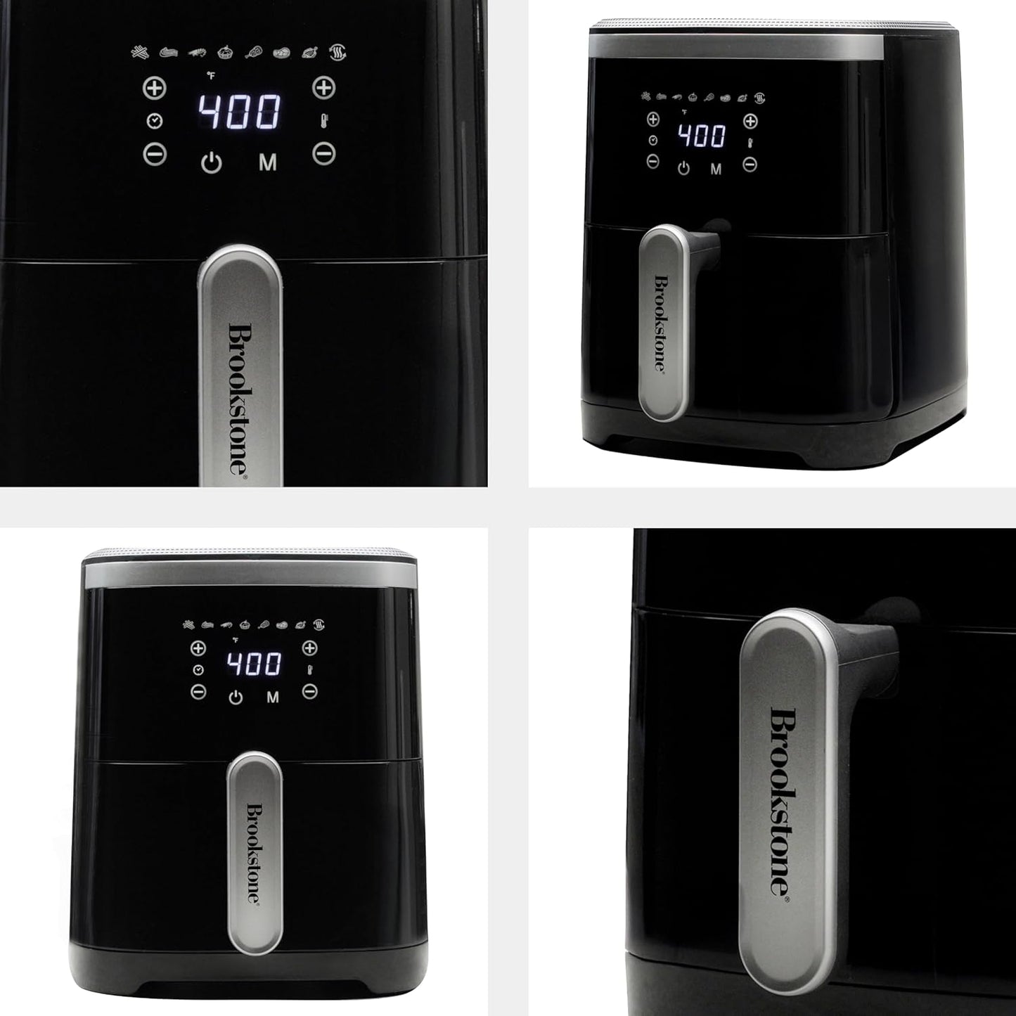 Brookstone Air Fryer – 4.5 Qt, 1300W Large Capacity Fryer with LED Display, 8 Presets, Adjustable Temp, Oil-Free Kitchen Appliance for Baking, Roasting, Frying, Healthy Crispy Meals, Black