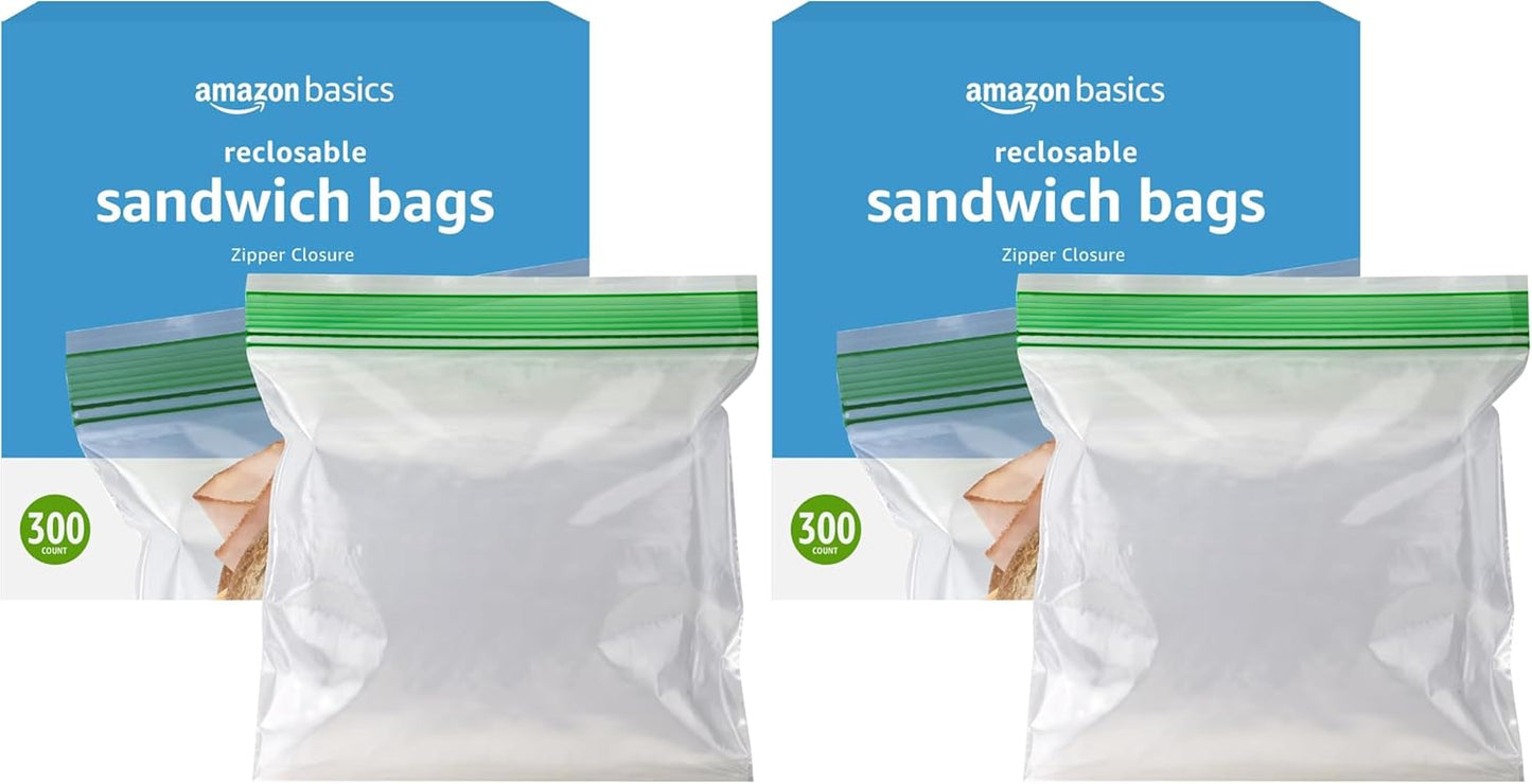 Amazon Basics Sandwich Storage Bags, 300 Count (Previously Solimo) (Pack of 2)