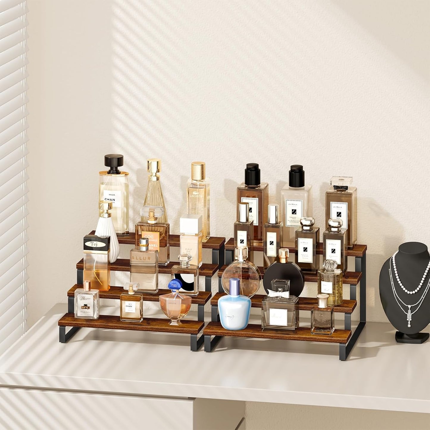 Giikin 4 Tier Spice Rack, Set of 2 Wooden Spice Rack for Countertop, Kitchen Counter Storage Shelves Cupcake Stand Holder Display Stand, Rustic Brown