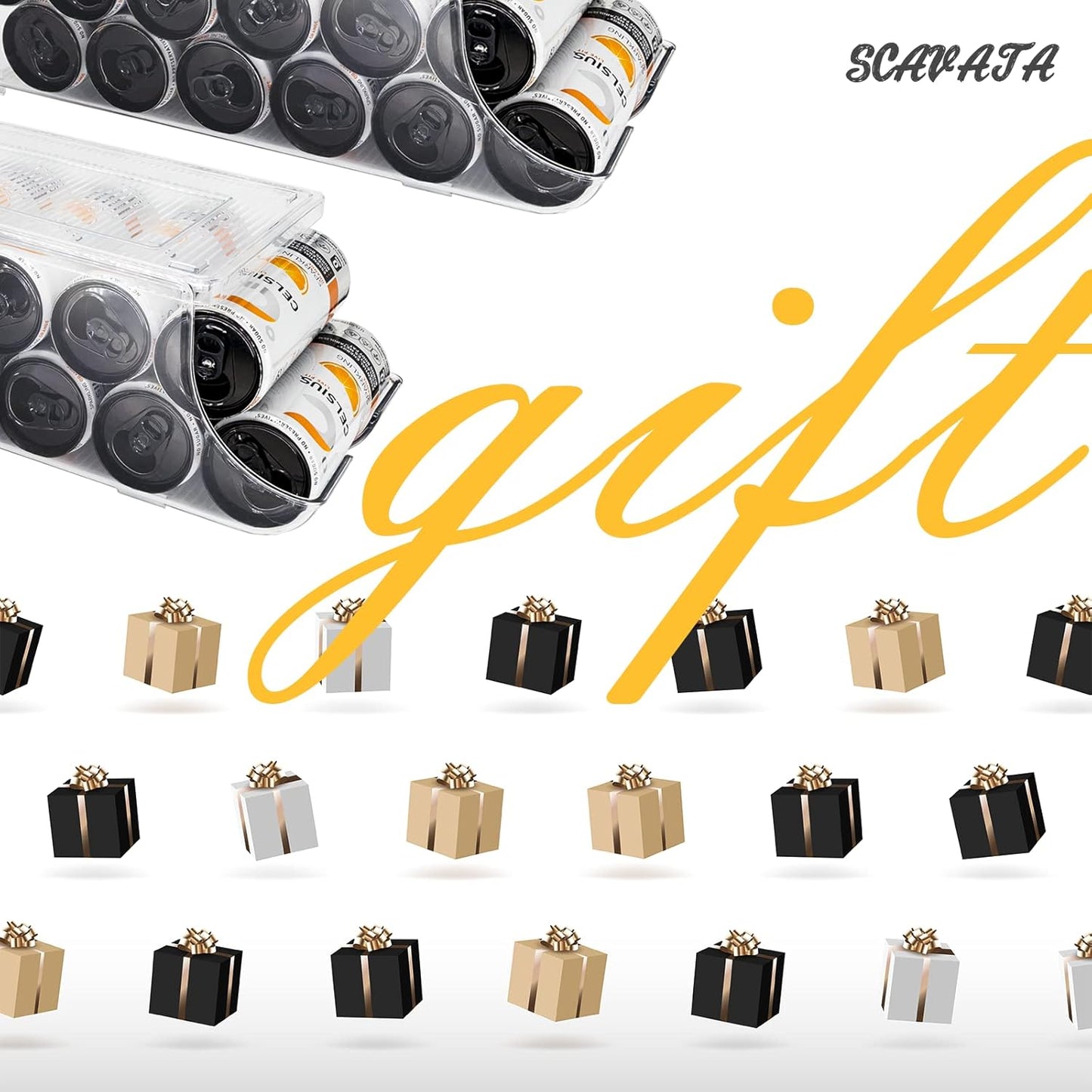 4 Pack Skinny Can Organizer for Refrigerator, Stackable Tall Skinny Soda Pop Can Holder Dispenser with Lid for Fridge Pantry Rack Freezer, Clear Plastic Storage Bins-Holds 12 Slim Cans Each