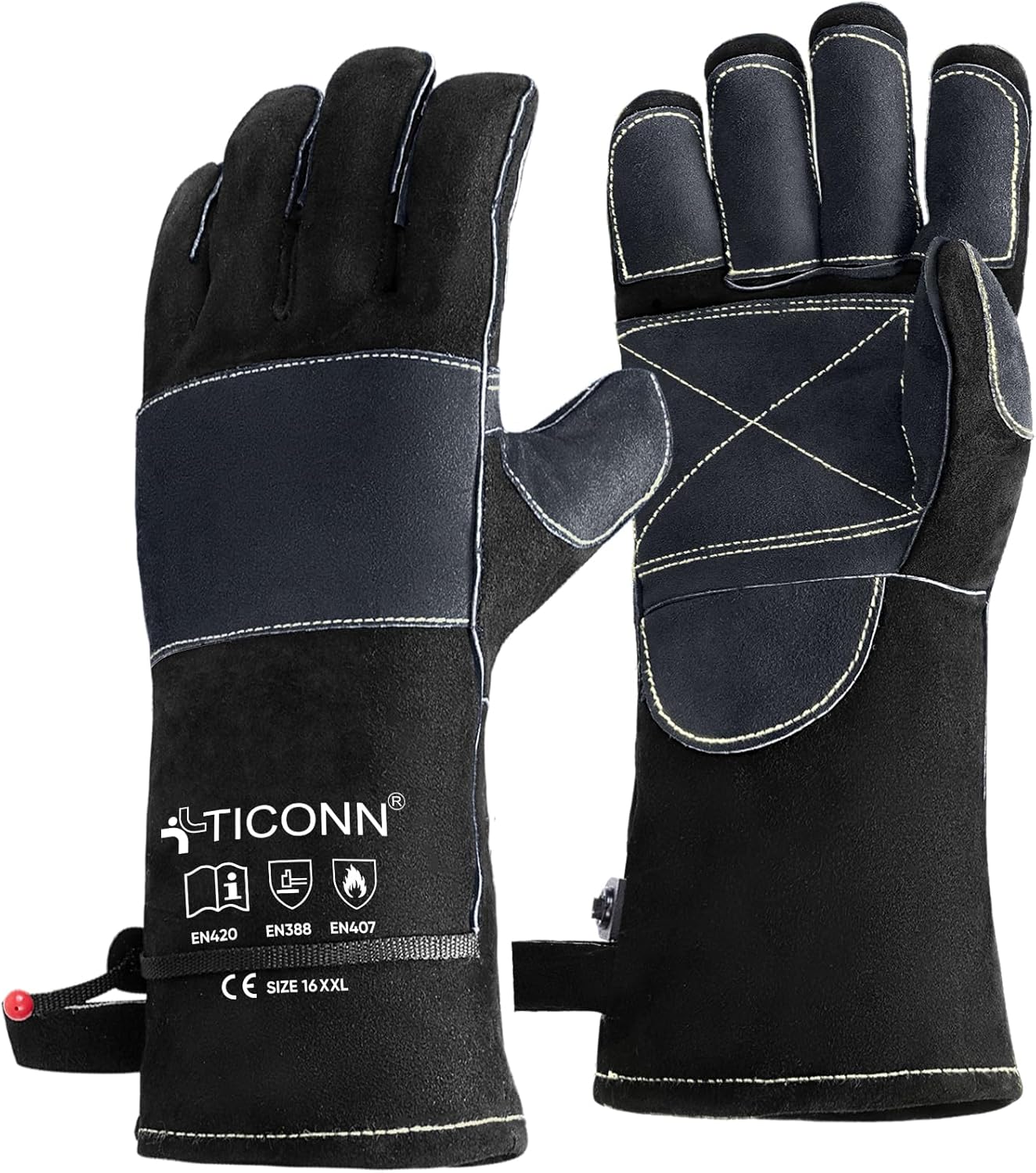 TICONN Welding Gloves, 16 IN L/XL/XXL 1000°F Heat-Resistant Fireproof Leather Gloves for Welders, Stick, Forge, Mig, Tig, BBQ
