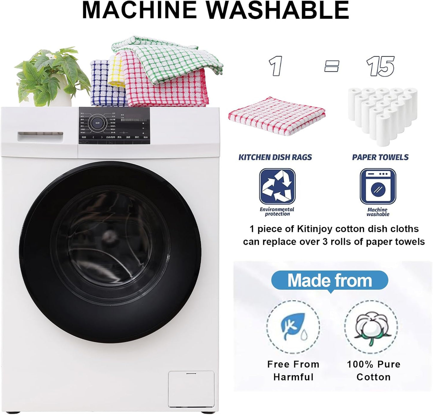 Kitinjoy Cotton 8 Pack Terry Kitchen Dish Cloths, 12 x 12 Inches Super Soft and Absorbent Dish Rags, Quick Drying Dish Towels for Washing Dishes, Red