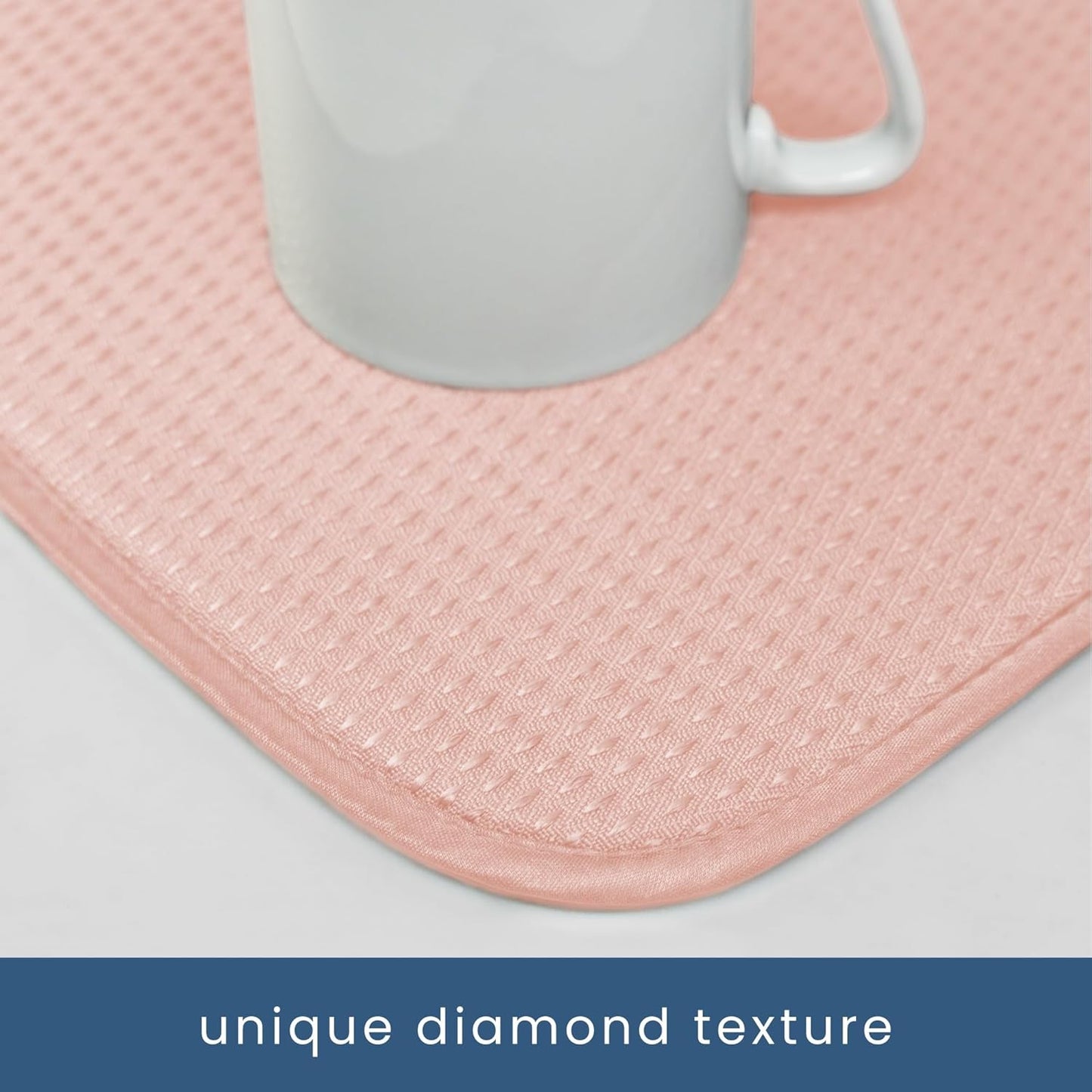 S&T INC. Dish Drying Mat XL, 18” x 24”, Absorbent Microfiber Kitchen Counter Mat, Drying Pad for Dishes, Utensils, Pots and Pans, Extra Large, Diamond Texture, Pink