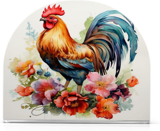 Rooster and Flower Napkin Holder for Table Paper Napkins Holder Acrylic Tissue Dispenser Kitchen Dining Room Bathroom Party Car Decor