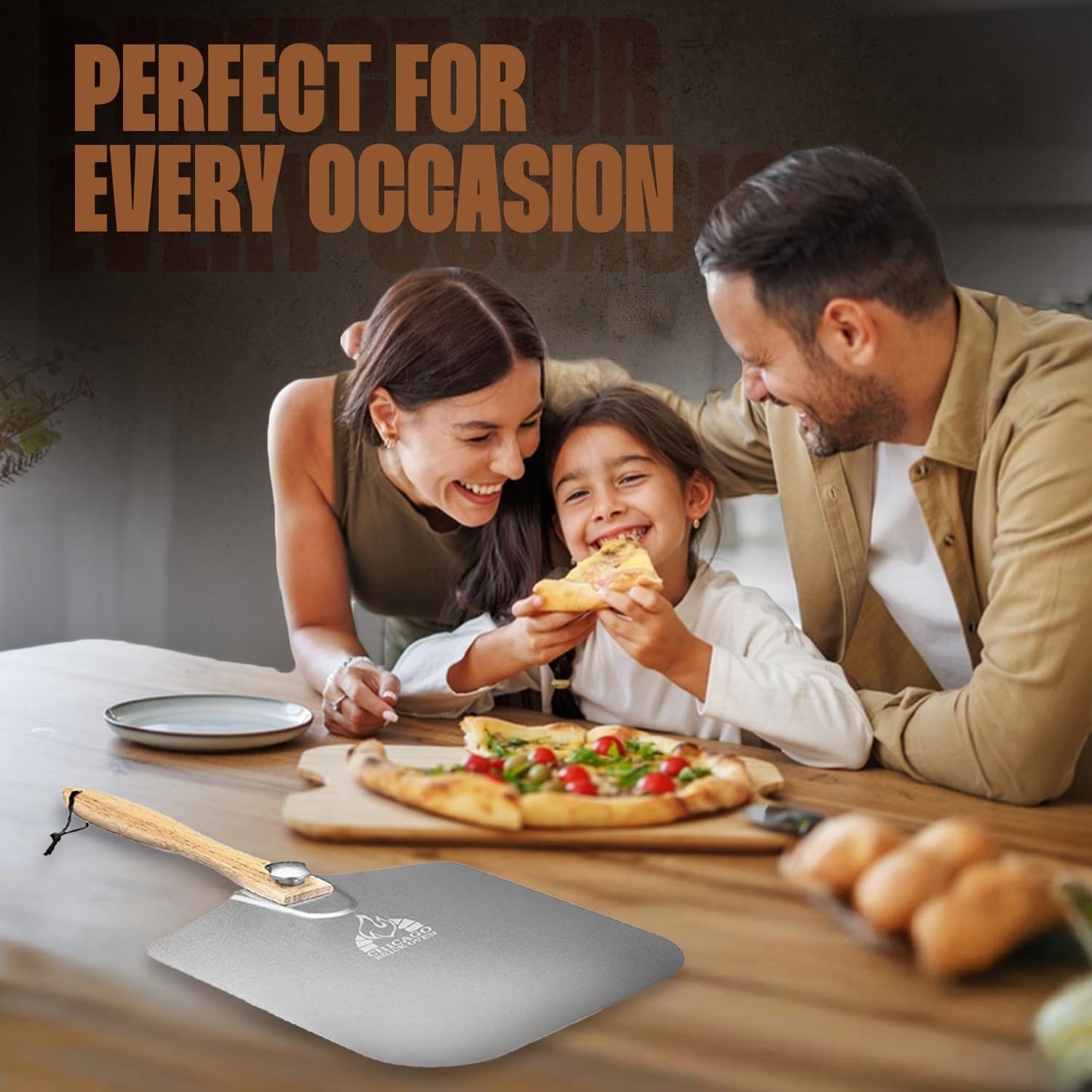 Chicago Brick Oven Aluminum Pizza Peel 12" x 14" with Foldable Wooden Handle, 25" Long Turning Spatula, Pizza Paddle, Pizza Spatula Paddle, Aluminum Metal Pizza Peel 12 Inch, Pizza Accessories