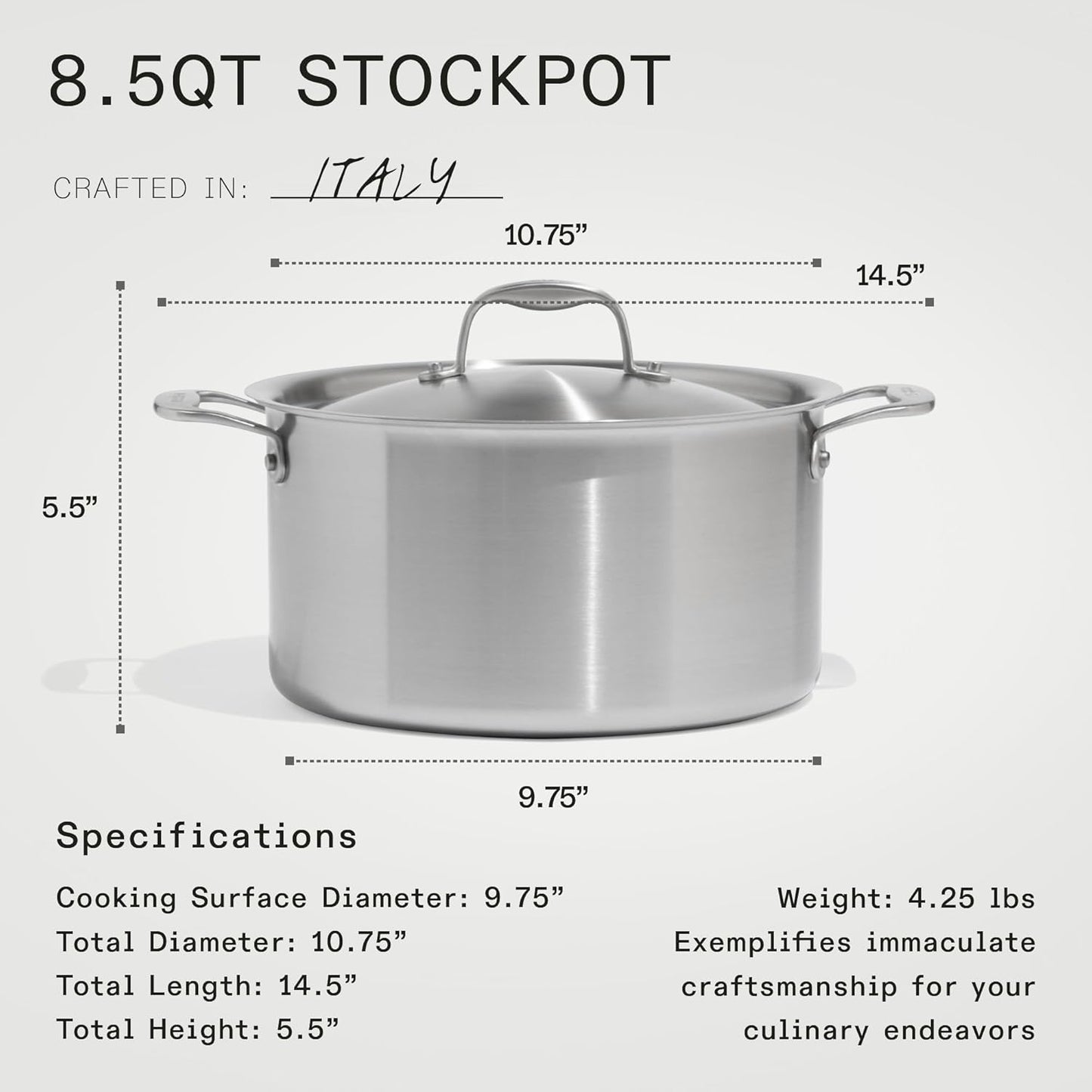Made In Cookware - 8 QT Ceramic Non Stick Stock Pot with Lid - 5-Ply Stainless Clad with Stay-Cool Handle - Professional Cookware - Crafted in Italy - Induction Compatible