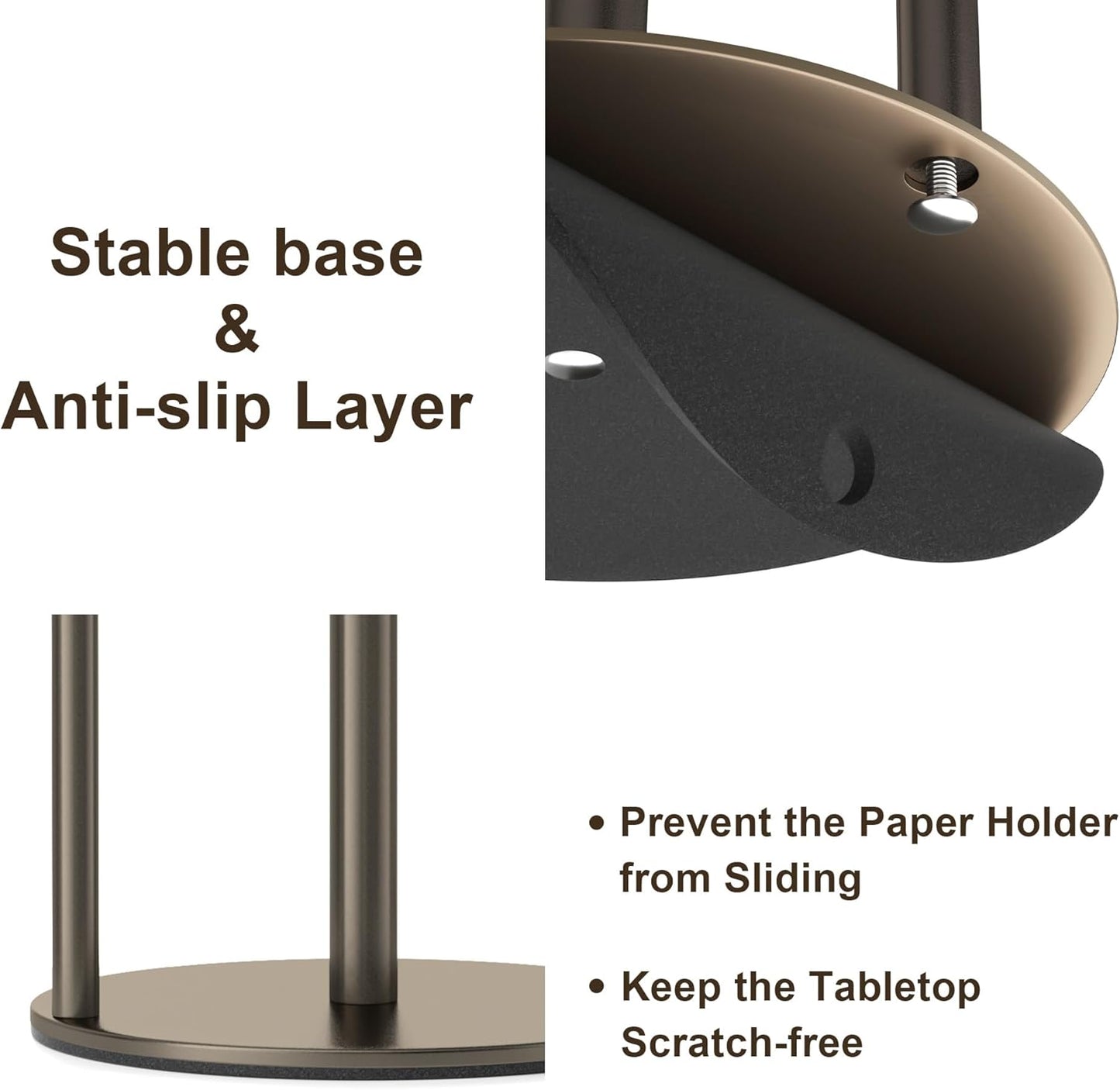 Bronze Kitchen Paper Holder, Oil Rubbed Bronze Paper Towel Holder, Kitchen Roll Organizer, Countertop Roll Dispenser with Weighted Base