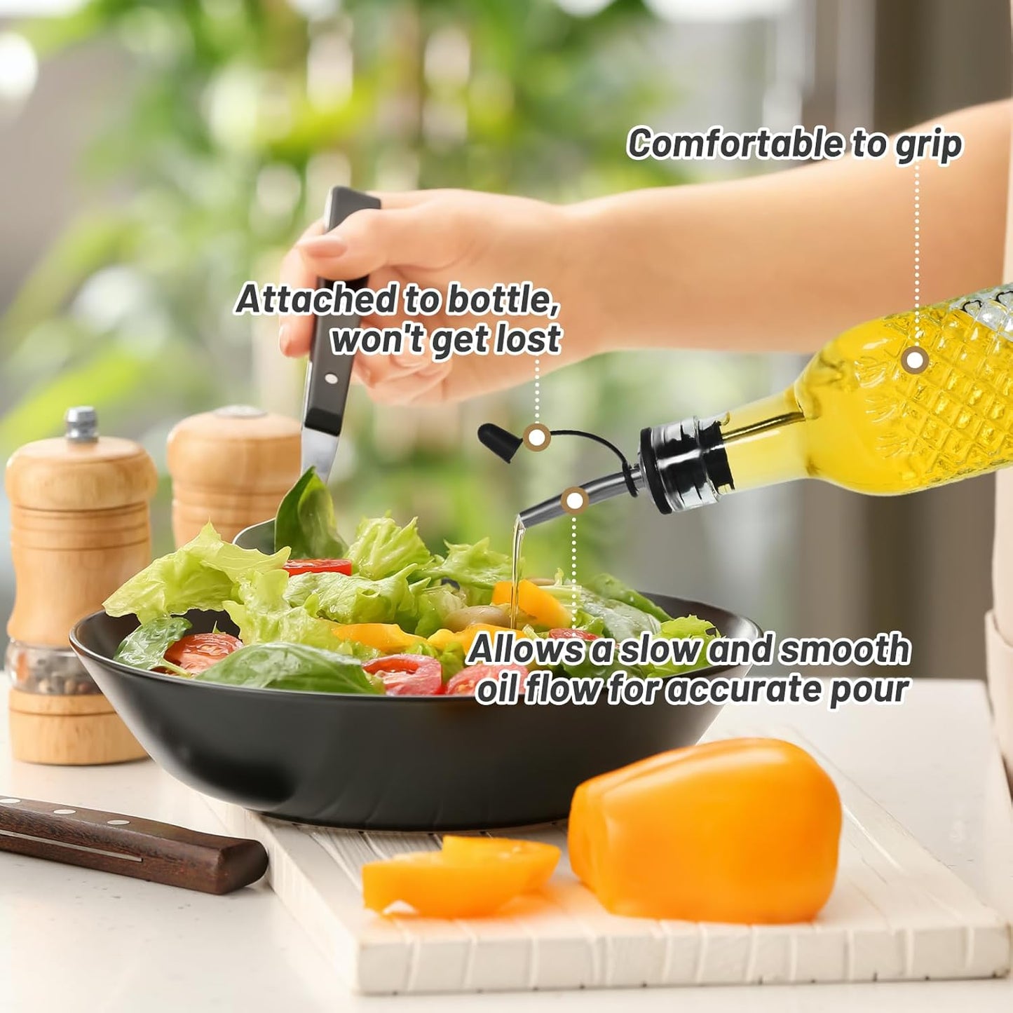 3-Pack Glass Oil Dispensers 500ML/17OZ, Oil and Vinegar Bottles Set with Stainless Steel Pourers, Brush, Funnel, Seal Caps (Square)