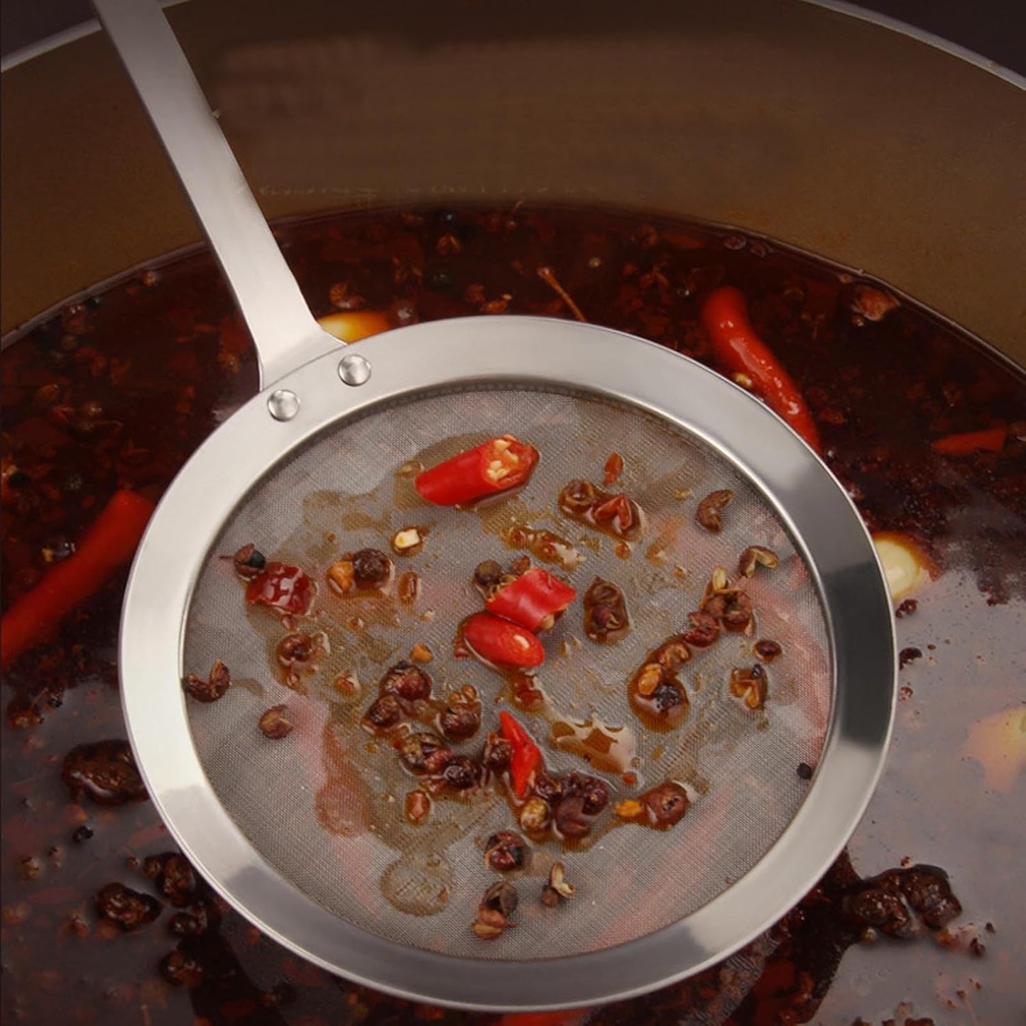 Stainless Steel Fat Skimmer Spoon, Kitchen Fine Mesh Food Strainer and Hot Pot Skimmer with Long Handle for Skimming, Cooking, Frying, Grease, Gravy and Foam (4" Fine Mesh Skimmer)