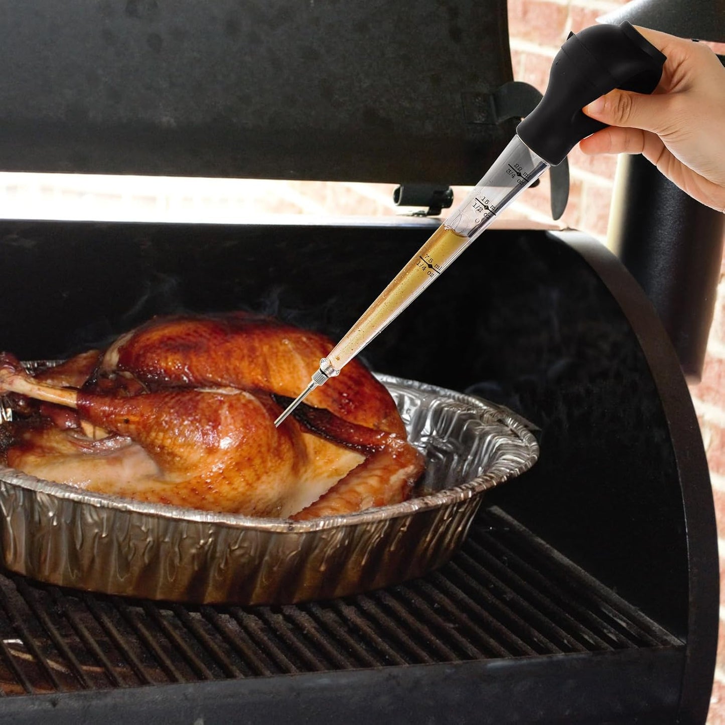 TOPZEA 2 Pack Turkey Baster for Cooking & Basting, Food Grade Baster Syringe Set Including Detachable Round Silicone Bulb, Barbecue Basting Brush, Meat Marinade Injector Needles, Cleaning Brushes