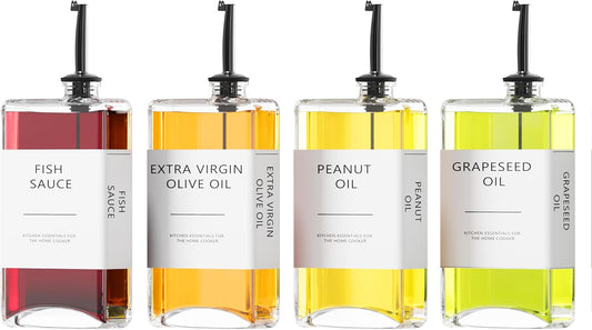 New England Stories Kitchen Cooking Oil Dispenser Set, Olive Oil and Vinegar Bottles, Soy Sauce Dispenser - 4 Pieces, Black, Durable & Stylish Design