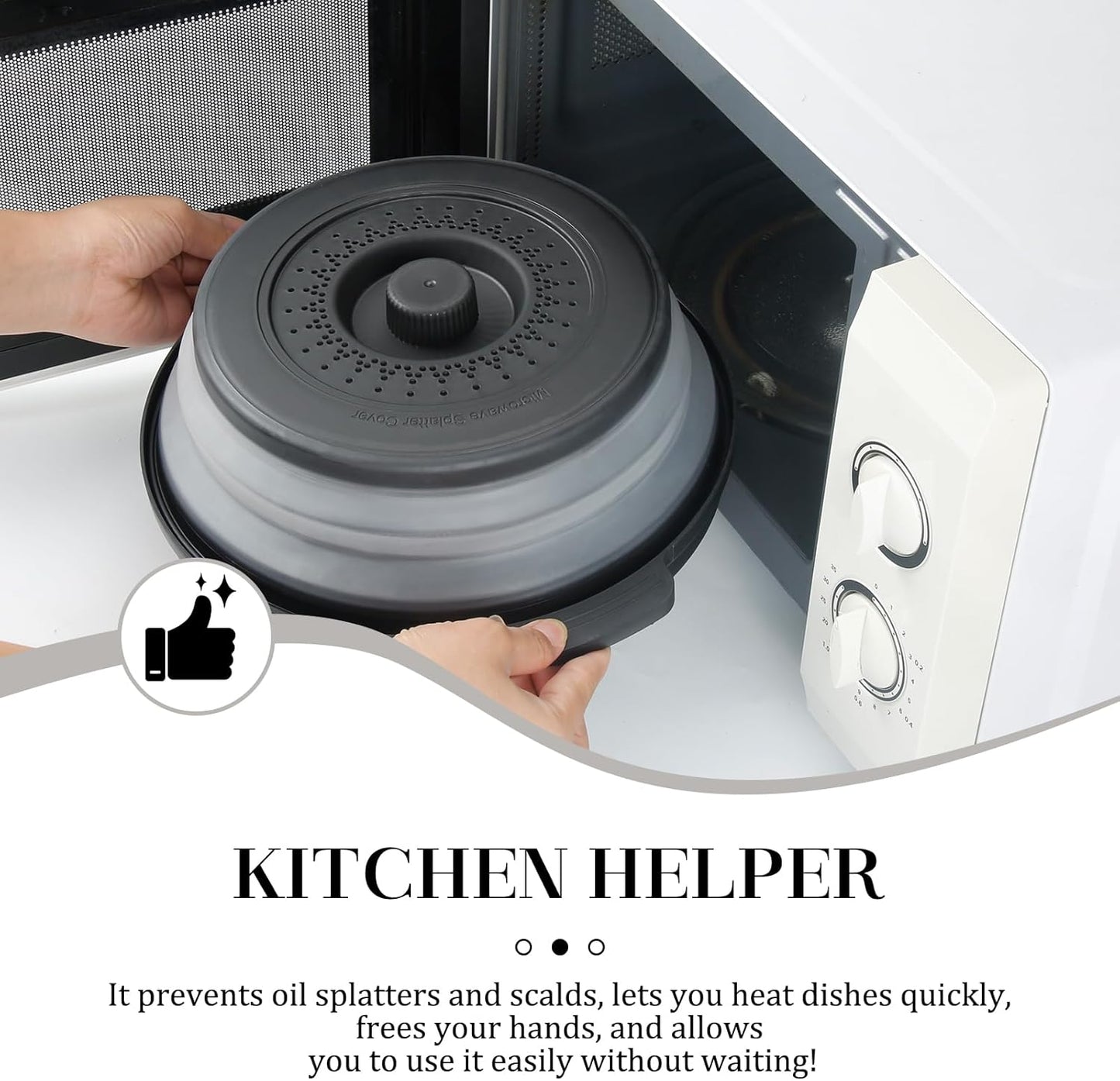 10.7 Inch Microwave Food Cover with Heat Insulation Mat, Anti-Scald Collapsible Microwave Splatter Cover, Multi-Functional as Colander & Fruit Plate, Dishwasher Safe, Ideal for Meal Prep (Black)