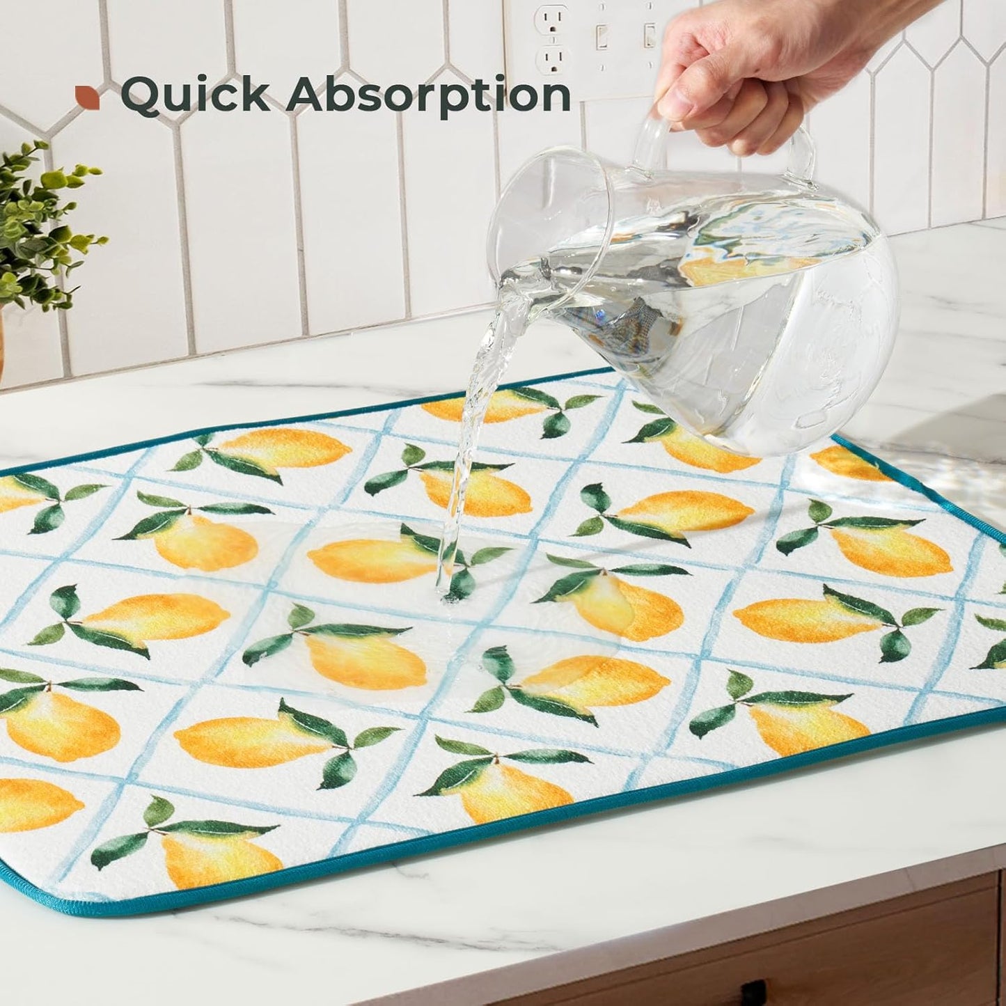 FRESHMINT Printed Dish Drying Mats for Kitchen Counter 2 Pack Absorbent Reversible Drying Mats Microfiber Kitchen Countertop Protector Dishes Drying Pad Extra Large 18"x24" Dish Mat