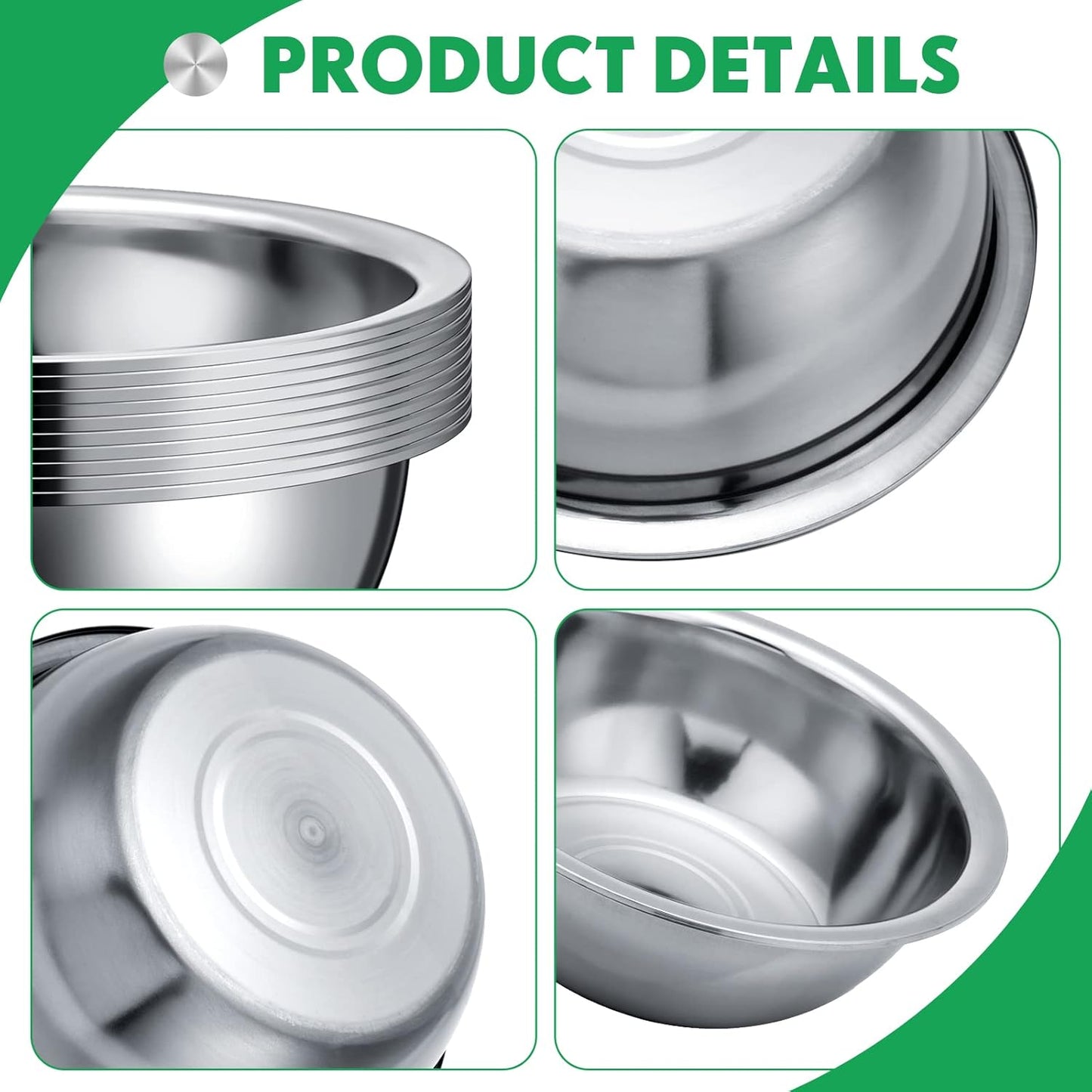 Pinkunn Set of 12 Stainless Steel Mixing Bowls, Nesting Metal Prep Salad Bowl Bulk Kitchen Large Reusable Baking Food Container for Hotel Restaurant Home Cooking, Silver(8.66 x 3 Inch)