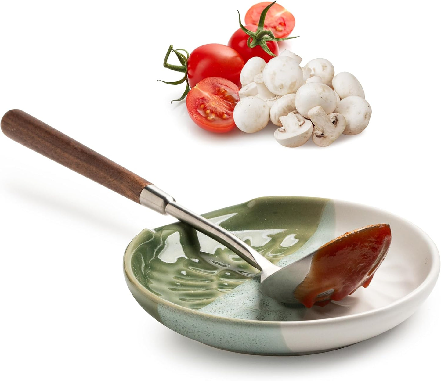 Ceramic Spoon Rest Cooking Spoon Holder for Stove Top, Modern Farmhouse Kitchen Decor for Multiple Utensil, Ladles Tongs Spatula - Gradient Green