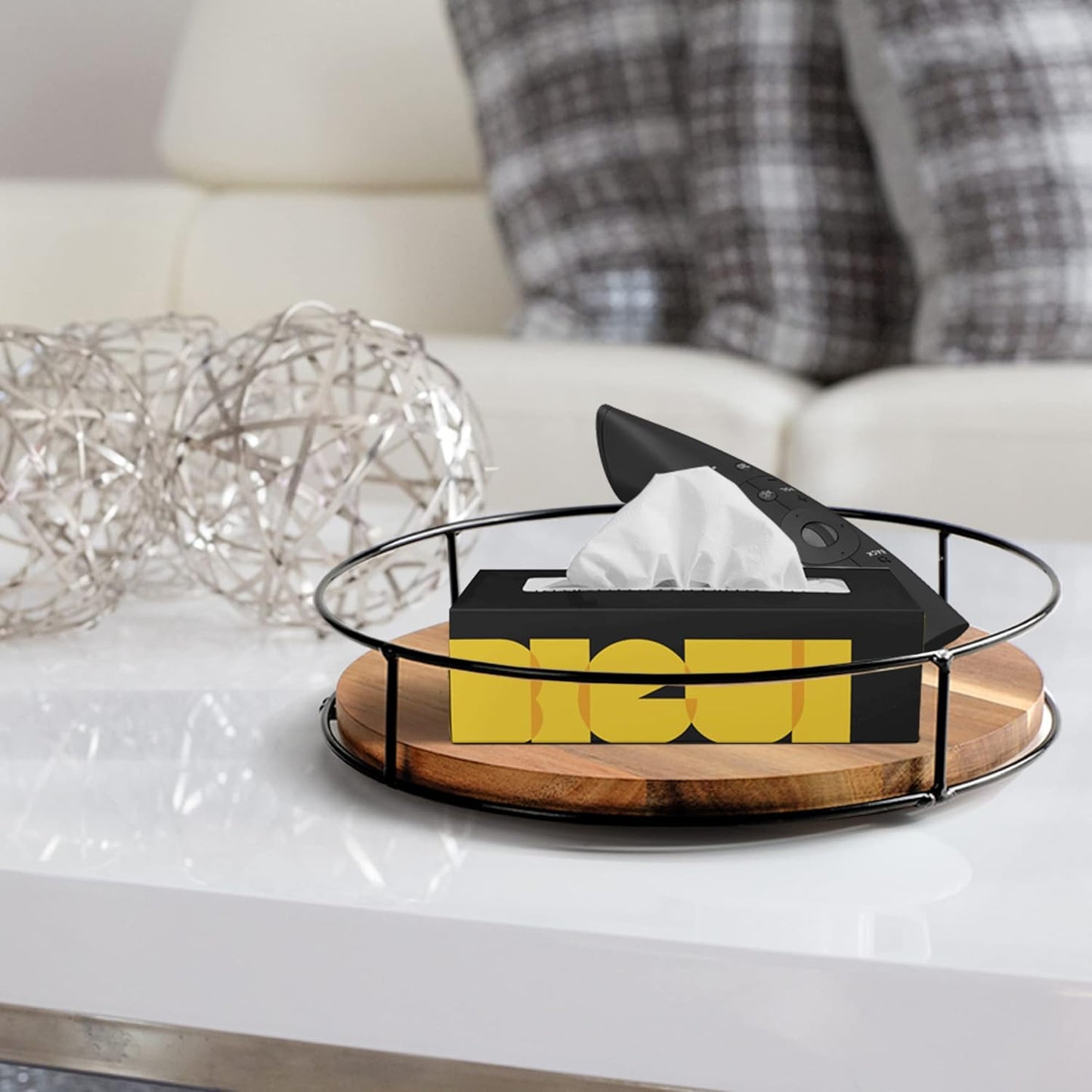 [ 2 Pack ] 11" & 12" Acacia Wood Lazy Susan Organizers with Steel Sides, Lazy Susan Turntable for Cabinet, Kitchen Turntable Storage for Table, Countertop, Pantry