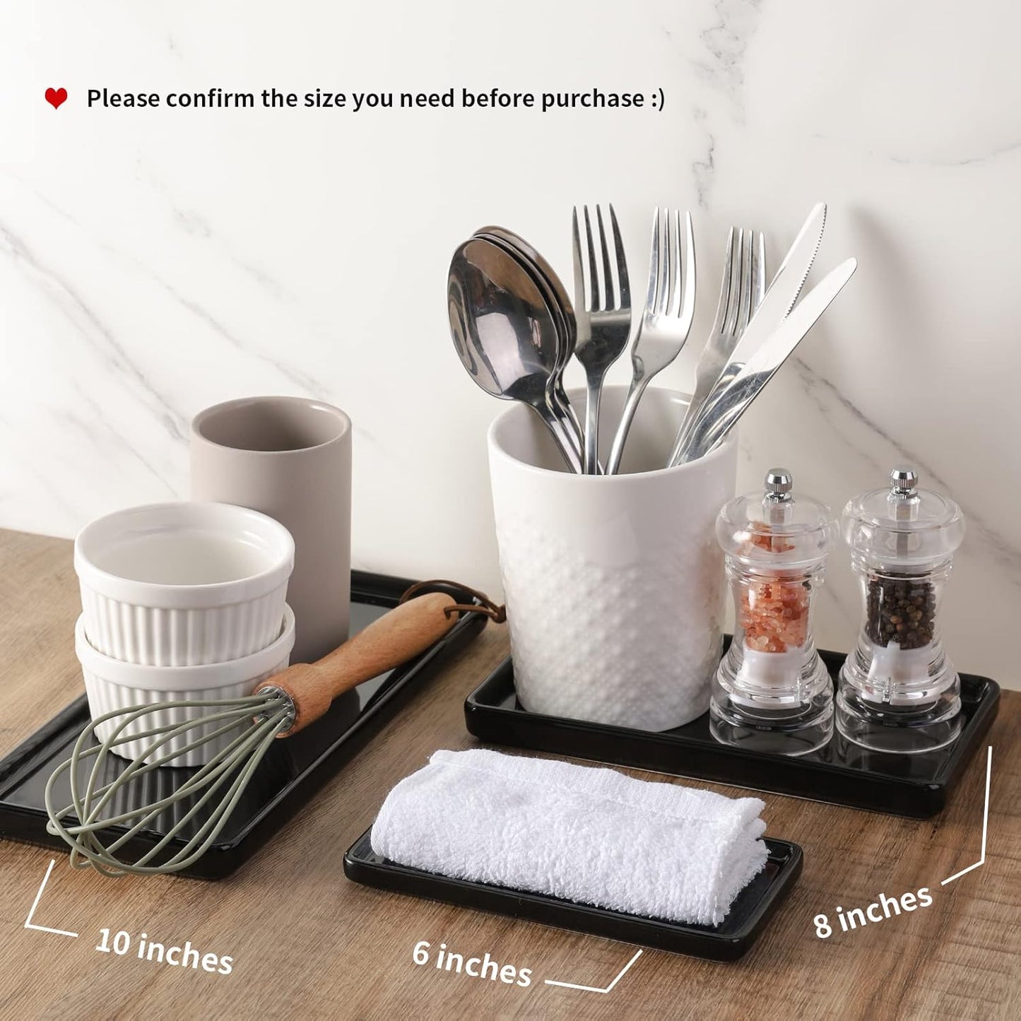 Gurygo 6" Bathroom Trays - Ceramic Vanity Tray for Bathroom - Small Ceramic Tray - Kitchen Soap Trays for Kitchen Counter - Bathtub Organizer (Black)