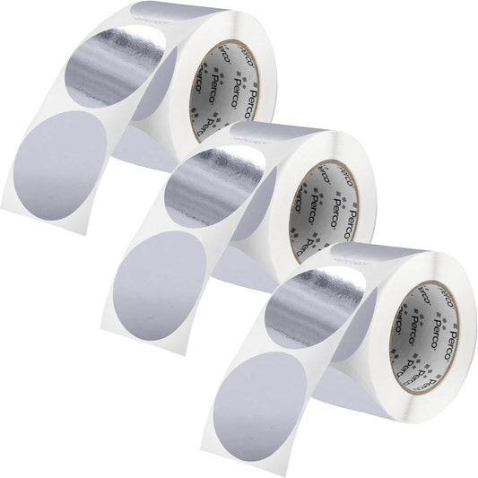 Perco Metallic Silver 3" Round Circle Dot Sticker Labels for Wedding Invitations - Multi-Roll Pack (3 Rolls, 500 Labels Each) - Permanent Adhesive, Vibrant Colors, Perforated for Easy Use, Made in USA
