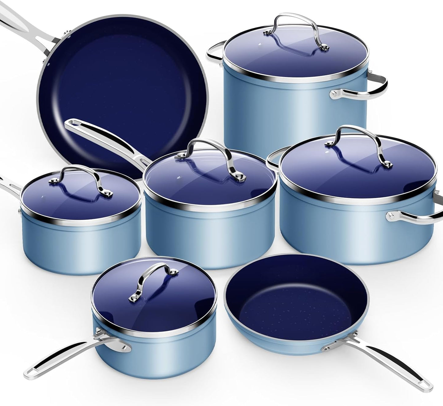 Nuwave 12pc Forged Lightweight Cookware Set, G10 Healthy Duralon Ceramic Ultra Non-Stick Coating, Vented Tempered Glass Lids, Stay-Cool Handles, Induction-Ready & Works on All Cooktops, PFAS Free