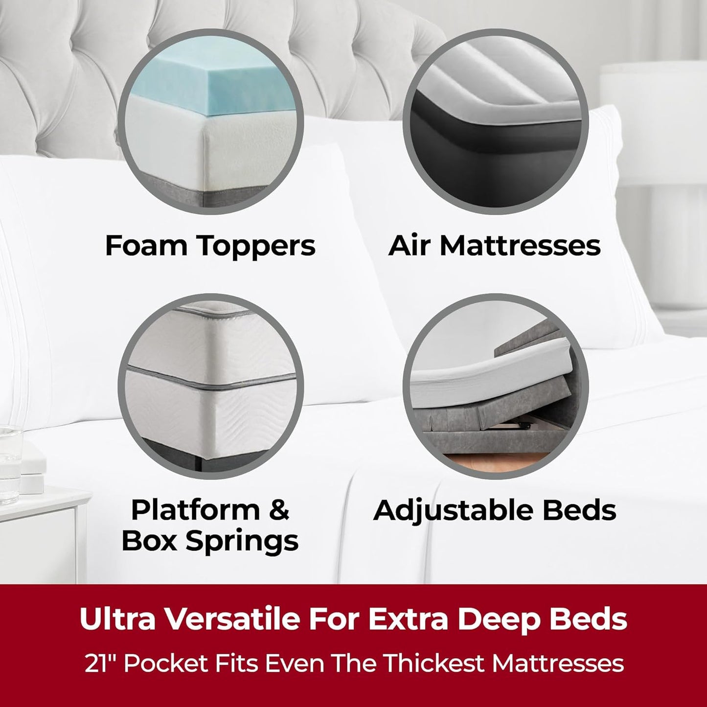 Mellanni Extra Deep King Sheets - 4 PC Iconic Collection Bedding - Hotel Luxury, Ultra Soft, Cooling Bed Sheets - Wrinkle, Fade, Stain Resistant (King, White)