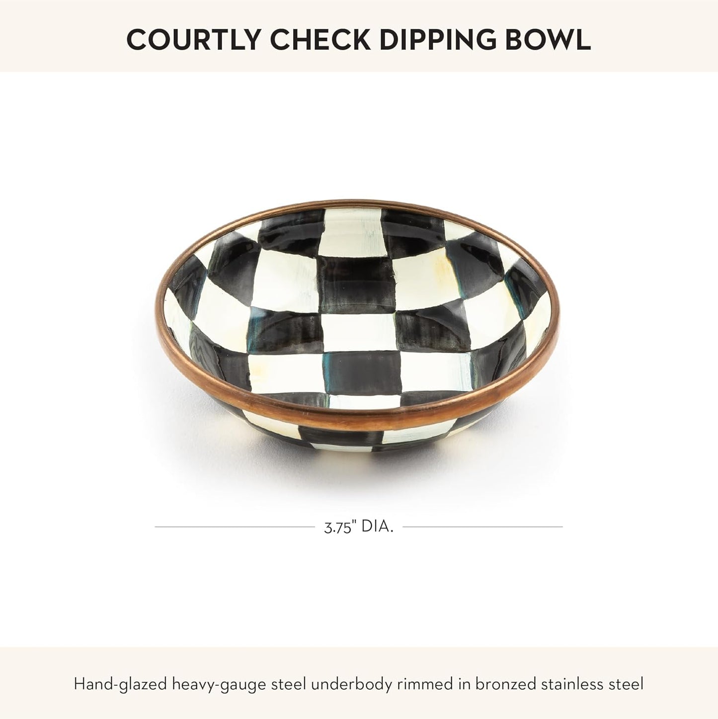 MACKENZIE-CHILDS Enamel Dipping Bowl, Small Serving Bowl for Entertaining, Black-and-White Courtly Check