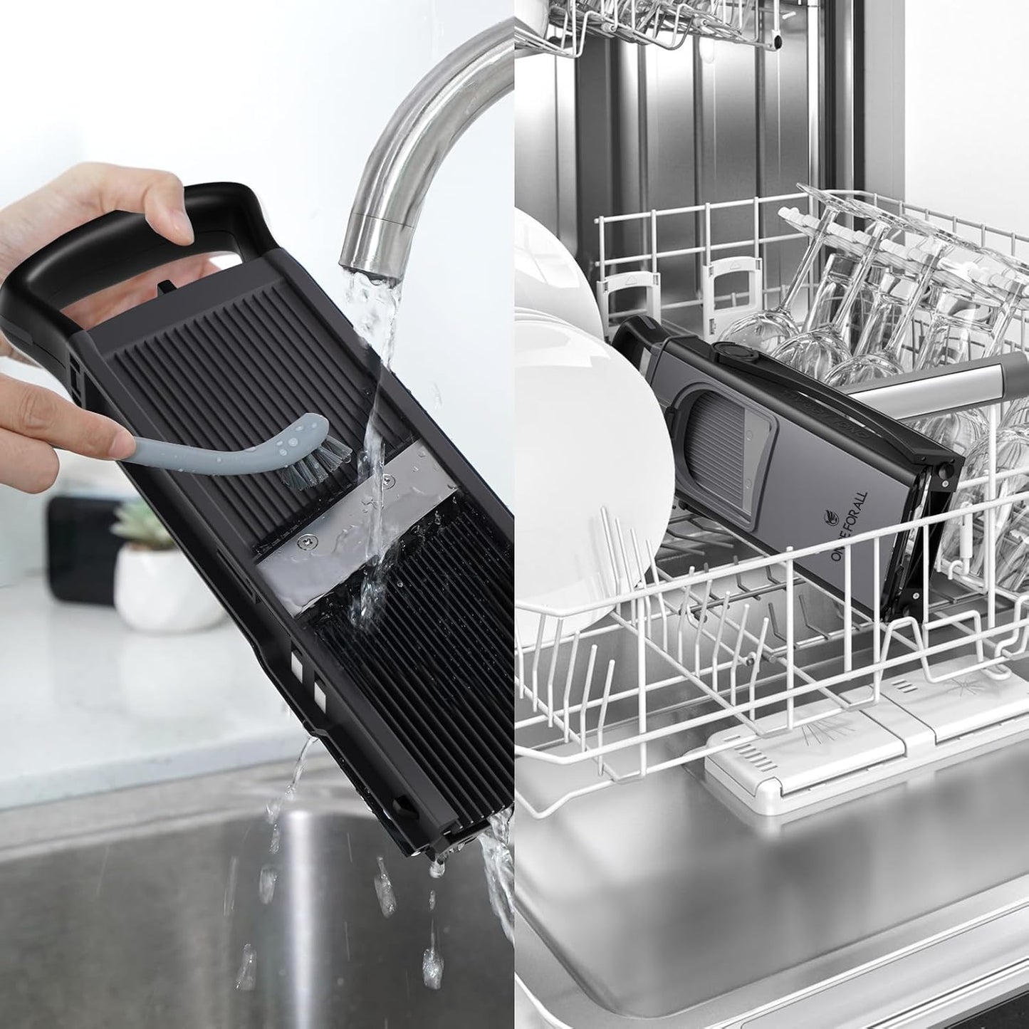 ONCE FOR ALL Safe Mandoline Slicer For Kitchen, Biger Size, Adjustable Vegetable Chopper Food Slicer Potato French Fry Cutter with Peeler, Detachable, Kitchen Chopping Artifact (Black)