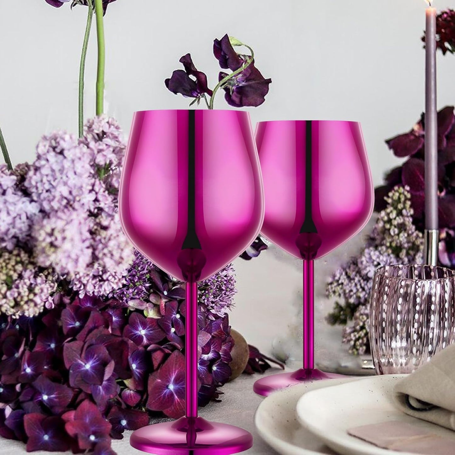 Stainless Steel Wine Glasses Set of 4 Unbreakable Purple Wine Glass 18 oz Unique Metal Wine Goblets for Outdoor, Travel, Camping, Pool, Ideal Gift for Wine Lovers
