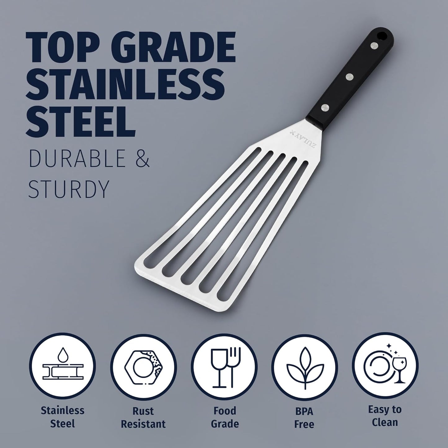 Zulay Kitchen Fish Spatula Stainless Steel - Spatulas for Non-Stick Cookware - Slotted Stainless Spatula - Easy to Clean Turner 12.4