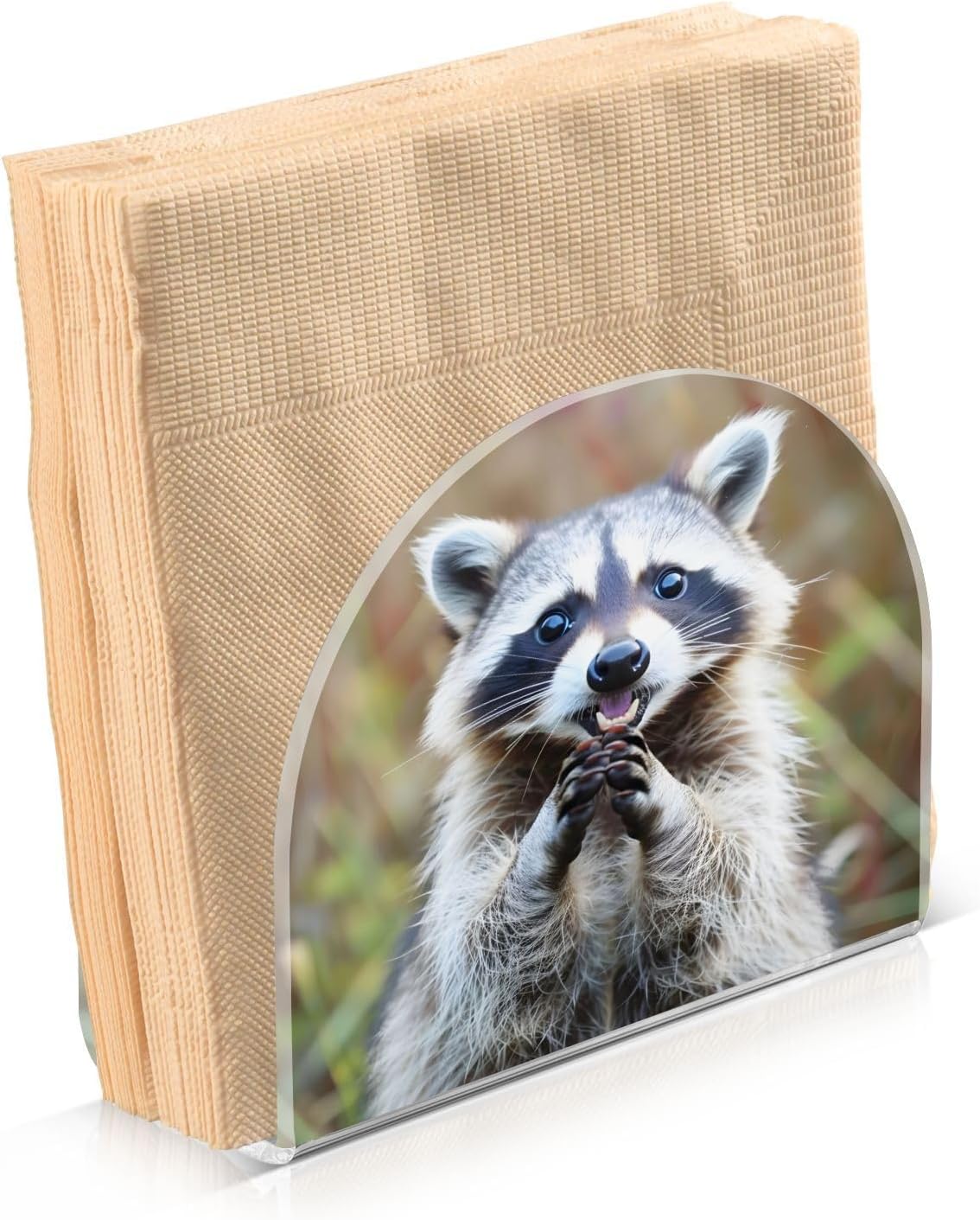 Raccoon Cute Print Napkin Holder for Table Paper Napkins Holder Acrylic Tissue Dispenser Kitchen Dining Room Bathroom Party Car Decor