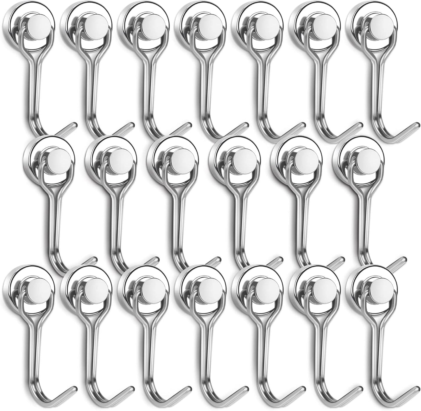 E BAVITE Swivel Swing Magnetic Hook New Upgraded, 30LB（20pack） Refrigerator Magnetic Hooks,Strong Neodymium Magnet Hook, Perfect for Refrigerator and Other Magnetic Surfaces, 60mm(2.36In) in Length