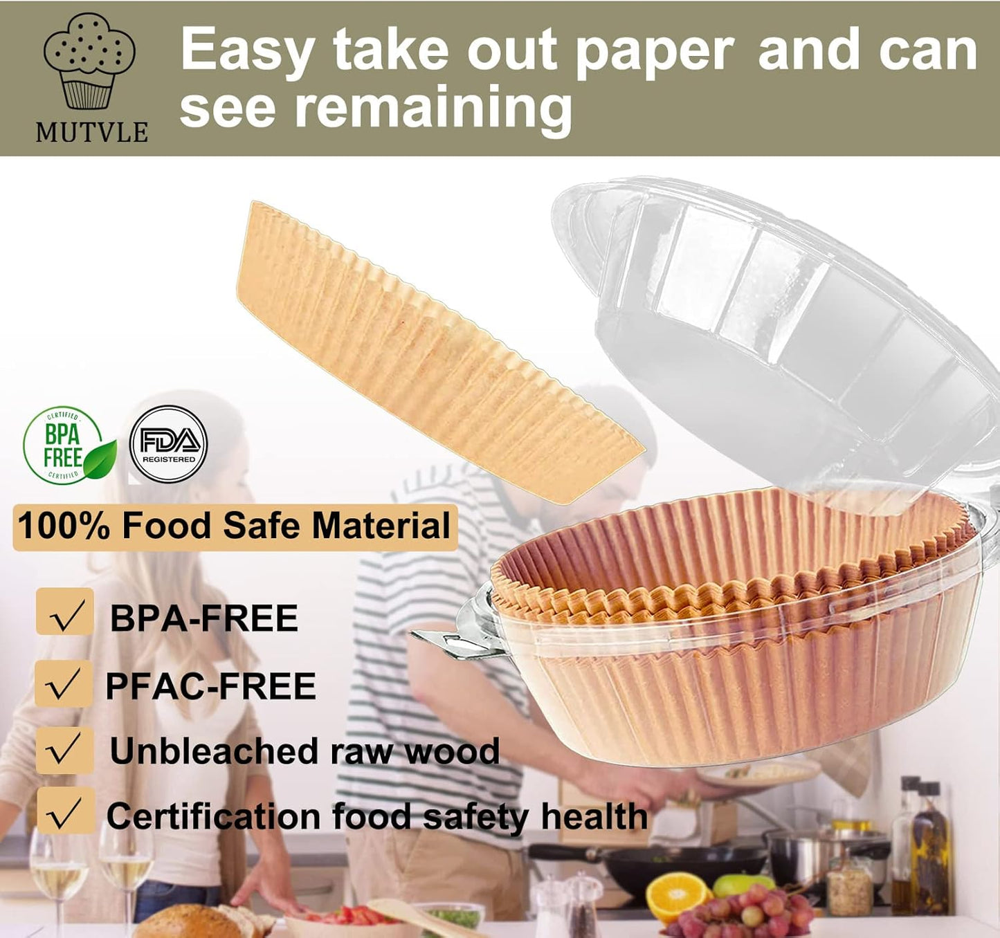 Air Fryer Liners Disposable for Ninja, 4 qt Air Fryer Liners, 200Pcs Liners for Ninja AirFryer, Air Fryer Paper Liners Disposable Round 8 inch, Circle Parchment Liners, Papel Para Air Fryer