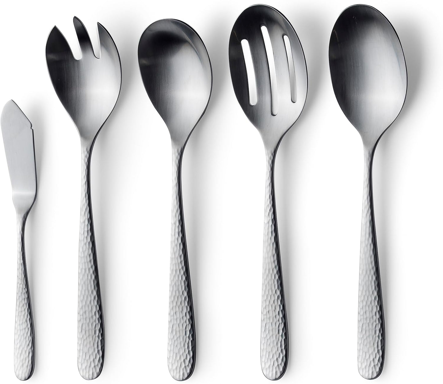 Matte Silverware Set, 18/10 Stainless Steel Satin Flatware, Modern Brushed Finish Cutlery, Dishwasher Safe & Durable, Built to Last (10-Piece Serving Set, Fidenza Hammered)