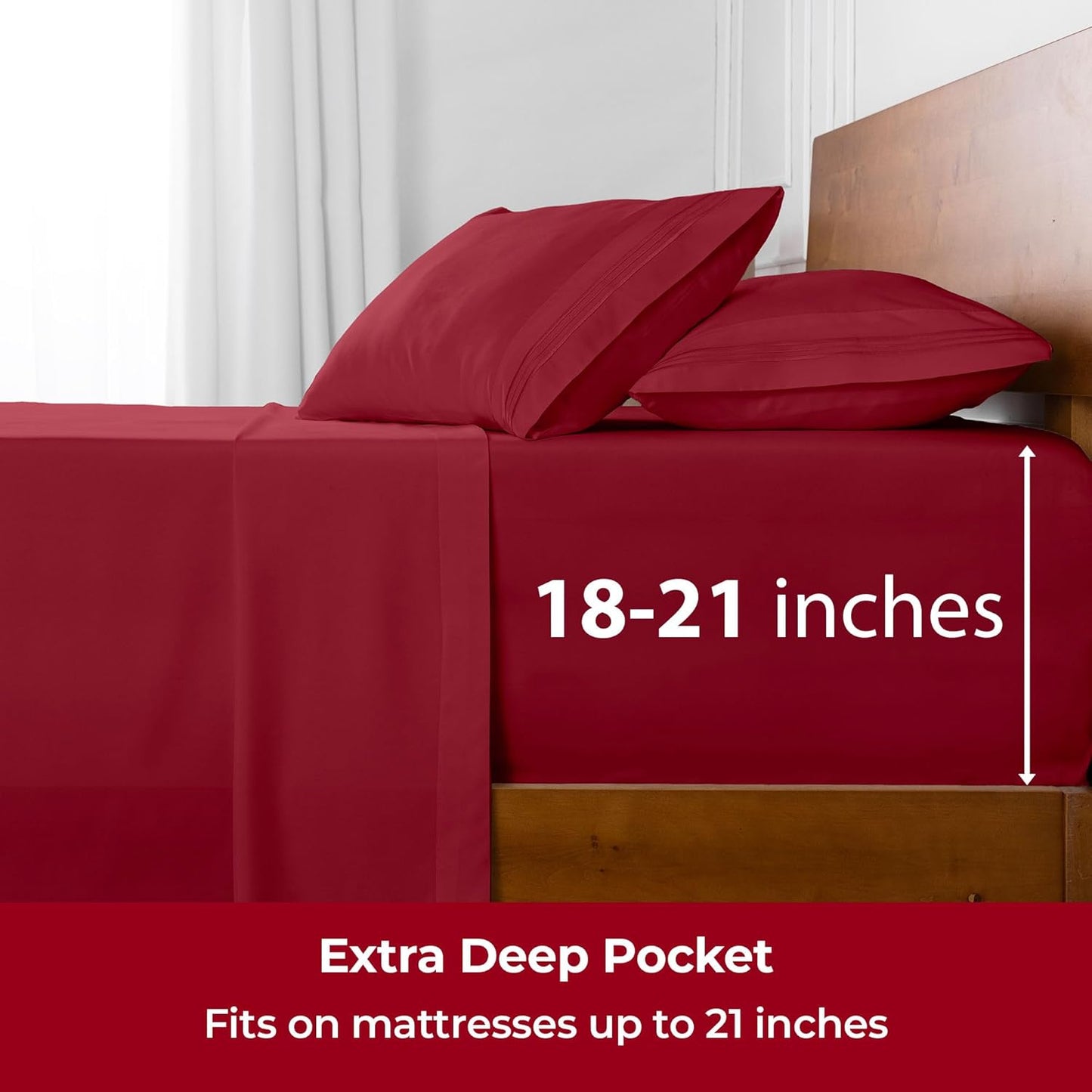 Mellanni Extra Deep Split King Sheets - 5 PC Iconic Collection Bedding - Hotel Luxury, Ultra Soft, Cooling Bed Sheets - Wrinkle, Fade, Stain Resistant (Split King, Brick Red)