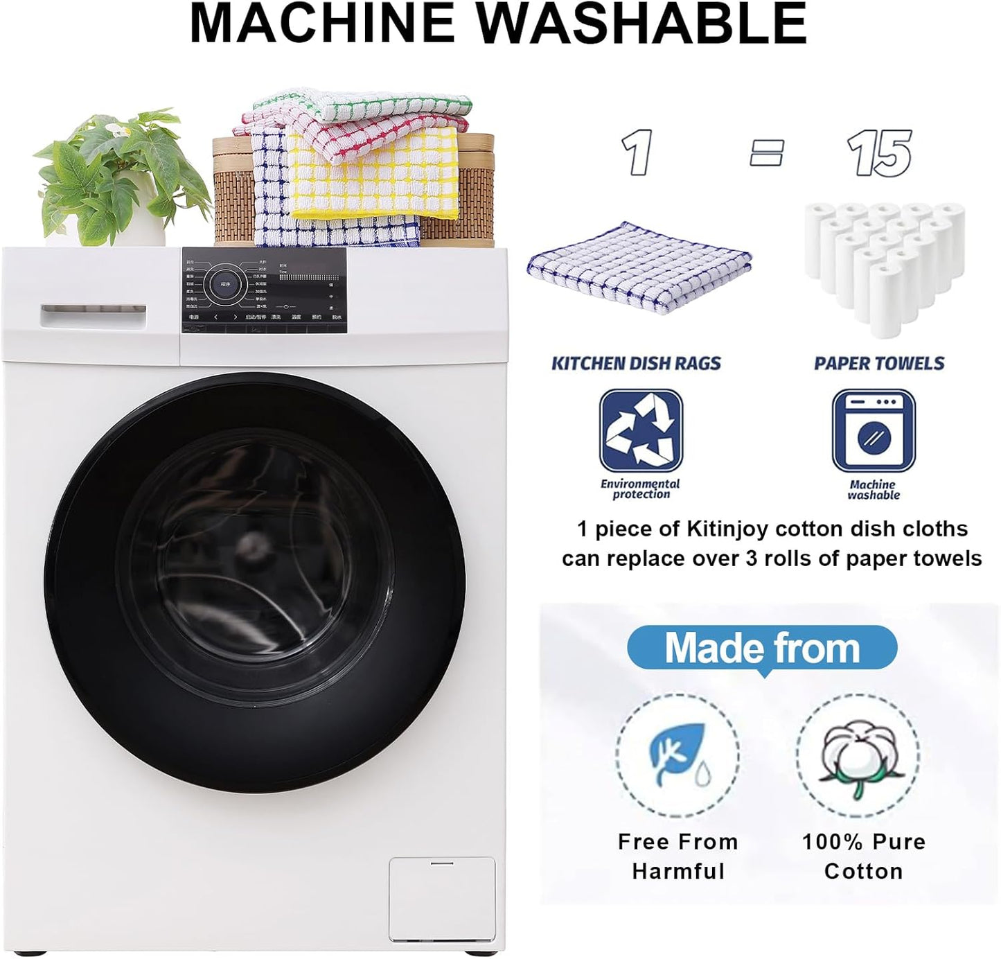 Kitinjoy Cotton 8 Pack Terry Kitchen Dish Cloths, 12 x 12 Inches Super Soft and Absorbent Dish Rags, Quick Drying Dish Towels for Washing Dishes, Blue