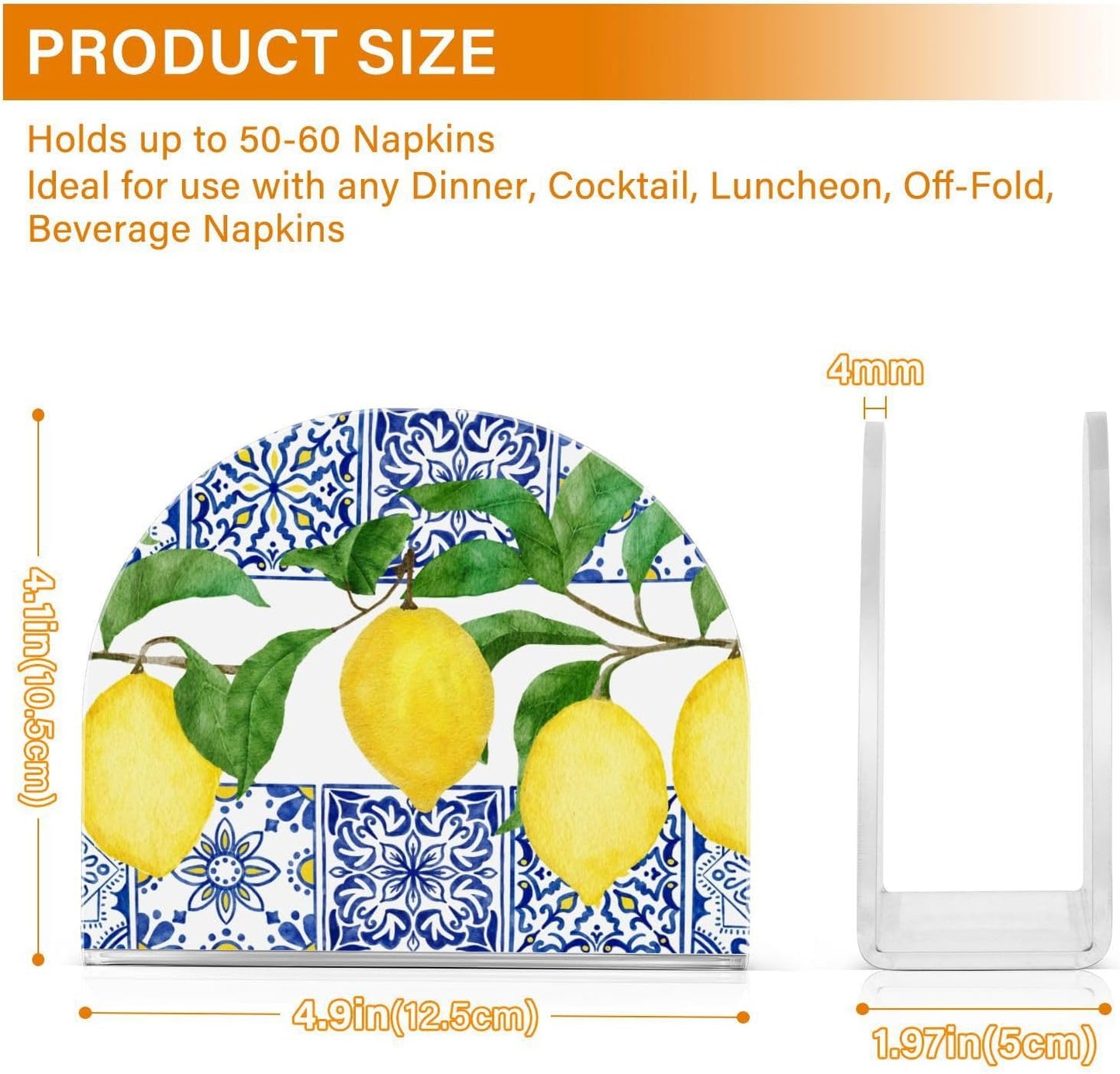 Lemon Blue Tiles Napkin Holder for Table Paper Napkins Holder Acrylic Tissue Dispenser Kitchen Dining Room Bathroom Party Car Decor