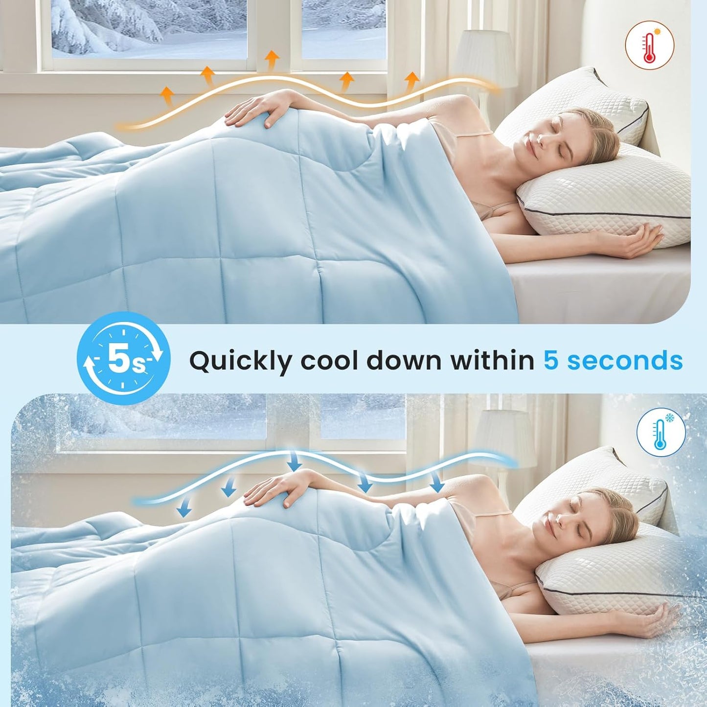 HYLEORY Cooling Comforter Twin Size - Summer Cooling Blanket for Hot Sleepers/Night Sweats, Double-Sided Cold Touch Silky Ice Comforters, Breathable Lightweight Beddings, Cool Blue, 68"x90"