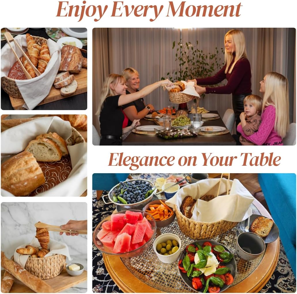 Bread Warmer Basket with Stone - Tortilla Warmer - Bread Baskets for Serving- 11.8x9x4.72 Inches - House Warming Gifts