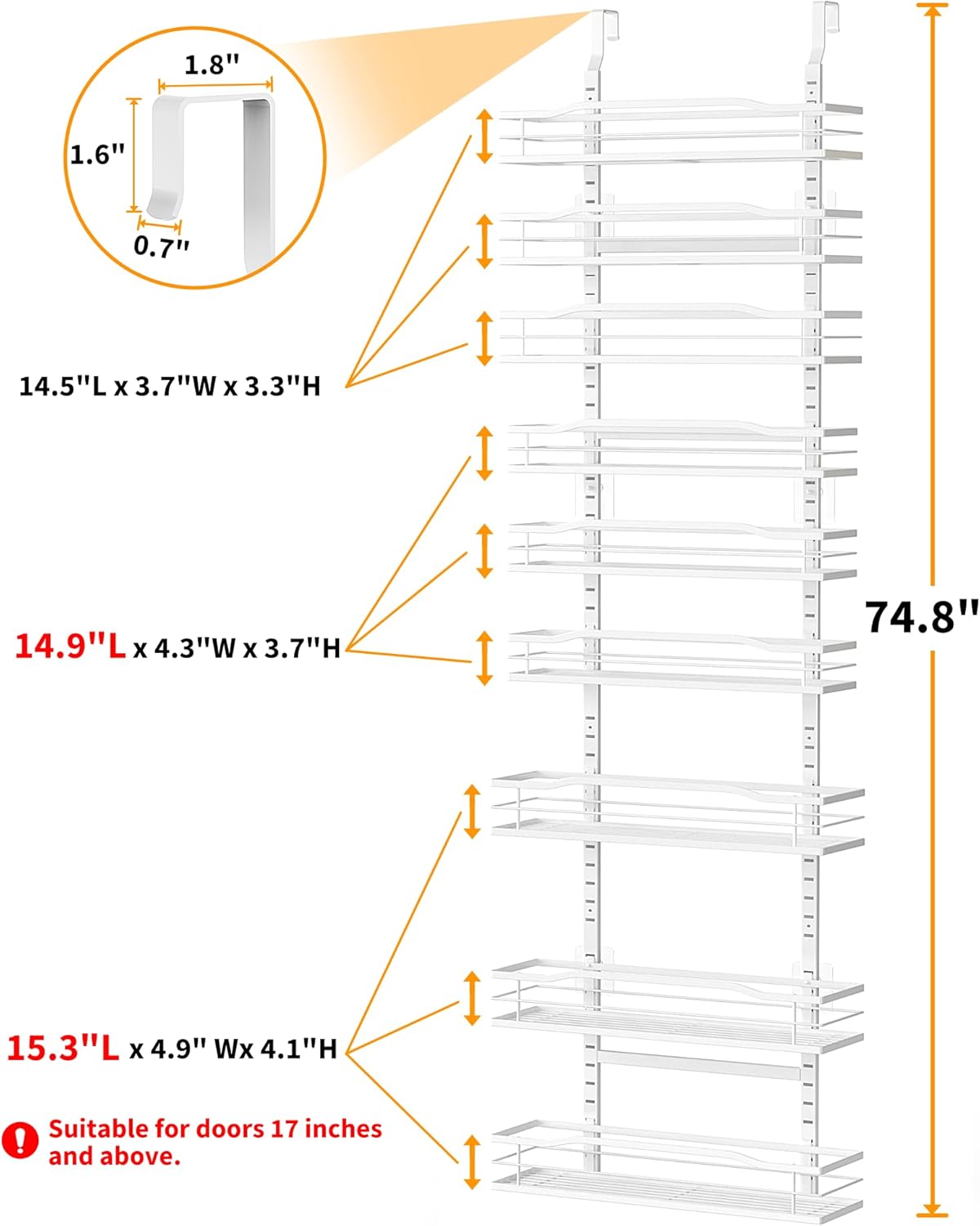 Moforoco White 9-Tier Over The Door Pantry Organizer, Pantry Organization And Storage, Metal Hanging Spice Rack Shelves Door, Home & Kitchen Essentials, Laundry Room Bathroom Organization