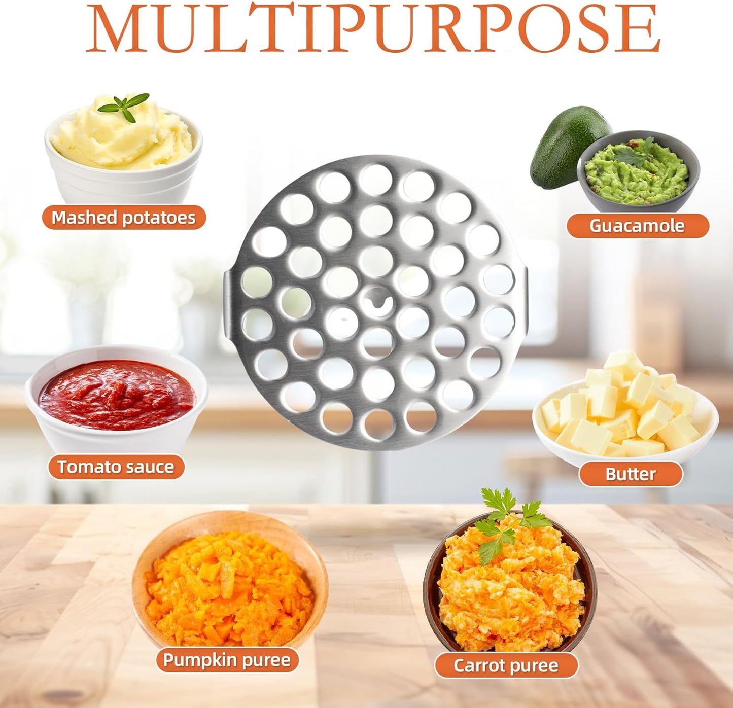 Potato Masher Stainless Steel, Heavy Duty Mashed Potatoe Masher,Professional Integrated Food Masher for Avocado, Potatoes, Beans, Meat, Vegetables (Black wooden handle Masher)