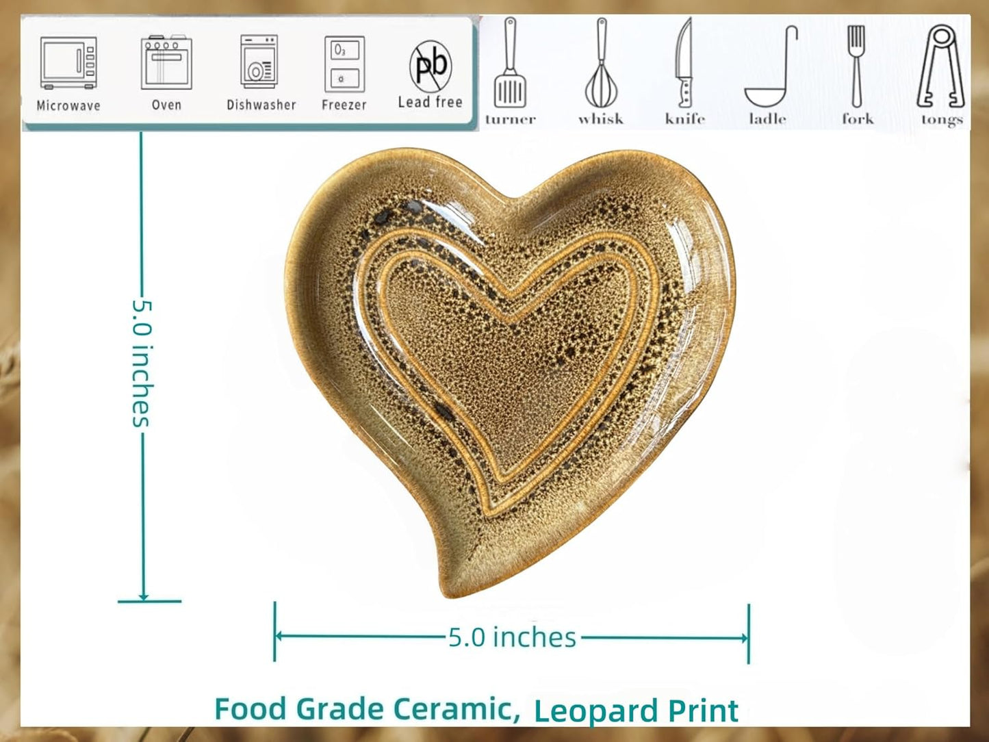 Ceramic Spoon Rest for Stove Top, Heart Cute Spoon Rest for Kitchen Counter, Cooking Spoon Holder for Kitchen Counter, Utensil Rest Spatula Rest Ladle Holder Tong Rest (Retro Leopard Print)