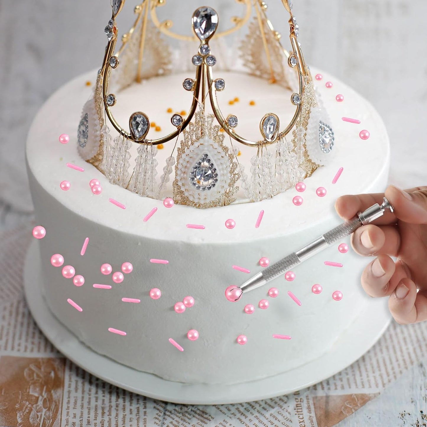 Kasvan Pink Mix Sugar Sprinkles - Edible Candy Pearls with 4-Claw Sprinkle Pen,118g/4.16 Oz, Gift Box Pack, Baking Cake Decorations, Ice Cream Toppings and Cookie Decorating (Pink)